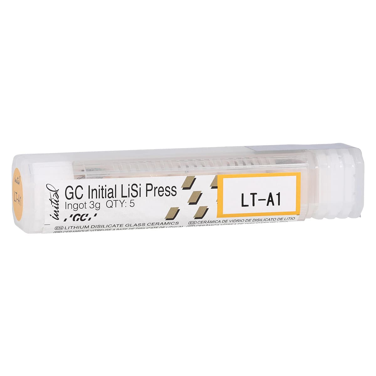 GC Initial LiSi Press Lithium Disilicate Ingot, Shade LT-A1, 3g, 5/Pk - GC Initial LiSi Press Lithium Disilicate Ingot, Shade LT-A1, 3g, 5/Pk - Image 1