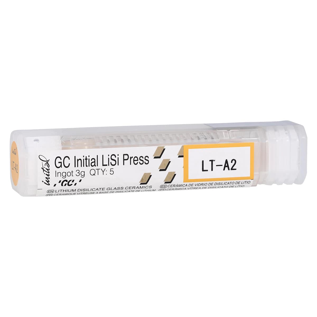 GC Initial LiSi Press Lithium Disilicate Ingot, Shade LT-A2, 3g, 5/Pk - GC Initial LiSi Press Lithium Disilicate Ingot, Shade LT-A2, 3g, 5/Pk - Image 1