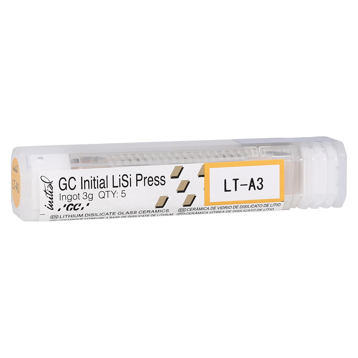 GC Initial LiSi Press Lithium Disilicate Ingot, Shade LT-A3, 3g, 5/Pk - GC Initial LiSi Press Lithium Disilicate Ingot, Shade LT-A3, 3g, 5/Pk - Image 1