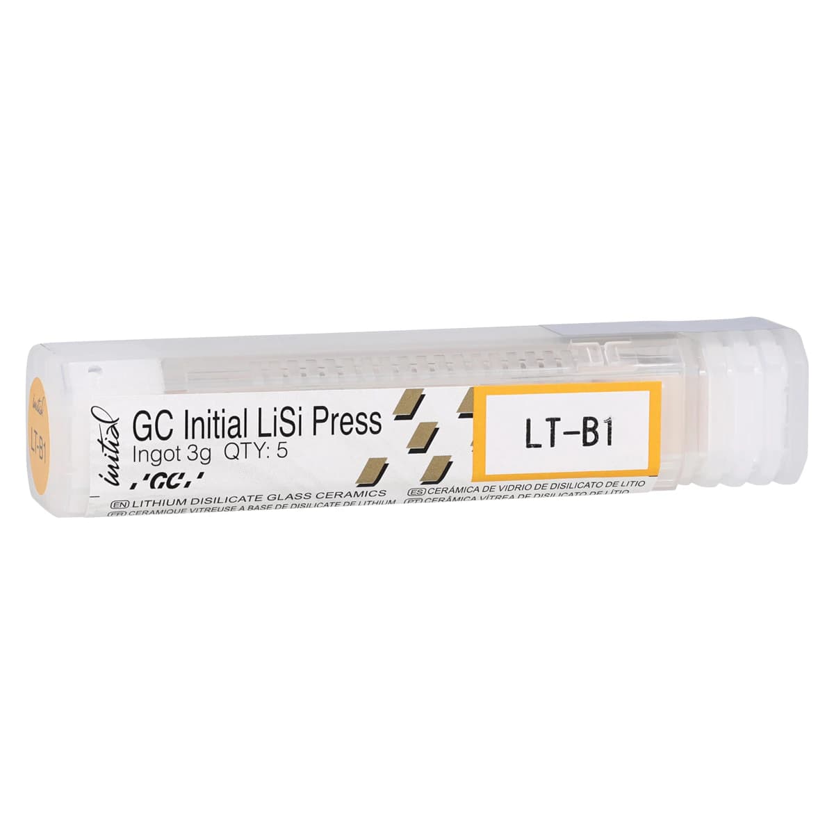 GC Initial LiSi Press Lithium Disilicate Ingot, Shade LT-B1, 3g, 5/Pk - GC Initial LiSi Press Lithium Disilicate Ingot, Shade LT-B1, 3g, 5/Pk - Image 1