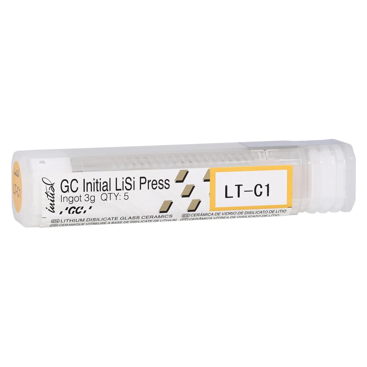 GC Initial LiSi Press Lithium Disilicate Ingot, Shade LT-C1, 3g, 5/Pk - GC Initial LiSi Press Lithium Disilicate Ingot, Shade LT-C1, 3g, 5/Pk - Image 1