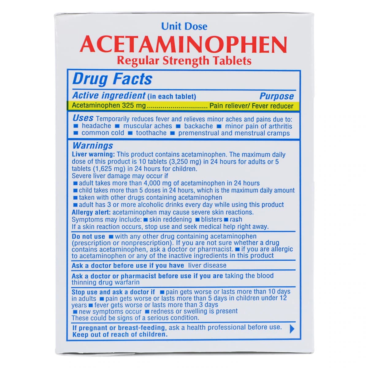 Acetaminophen Tablets 325 mg, Unit Dose Blister Pack, 100/Package thumbnail 2