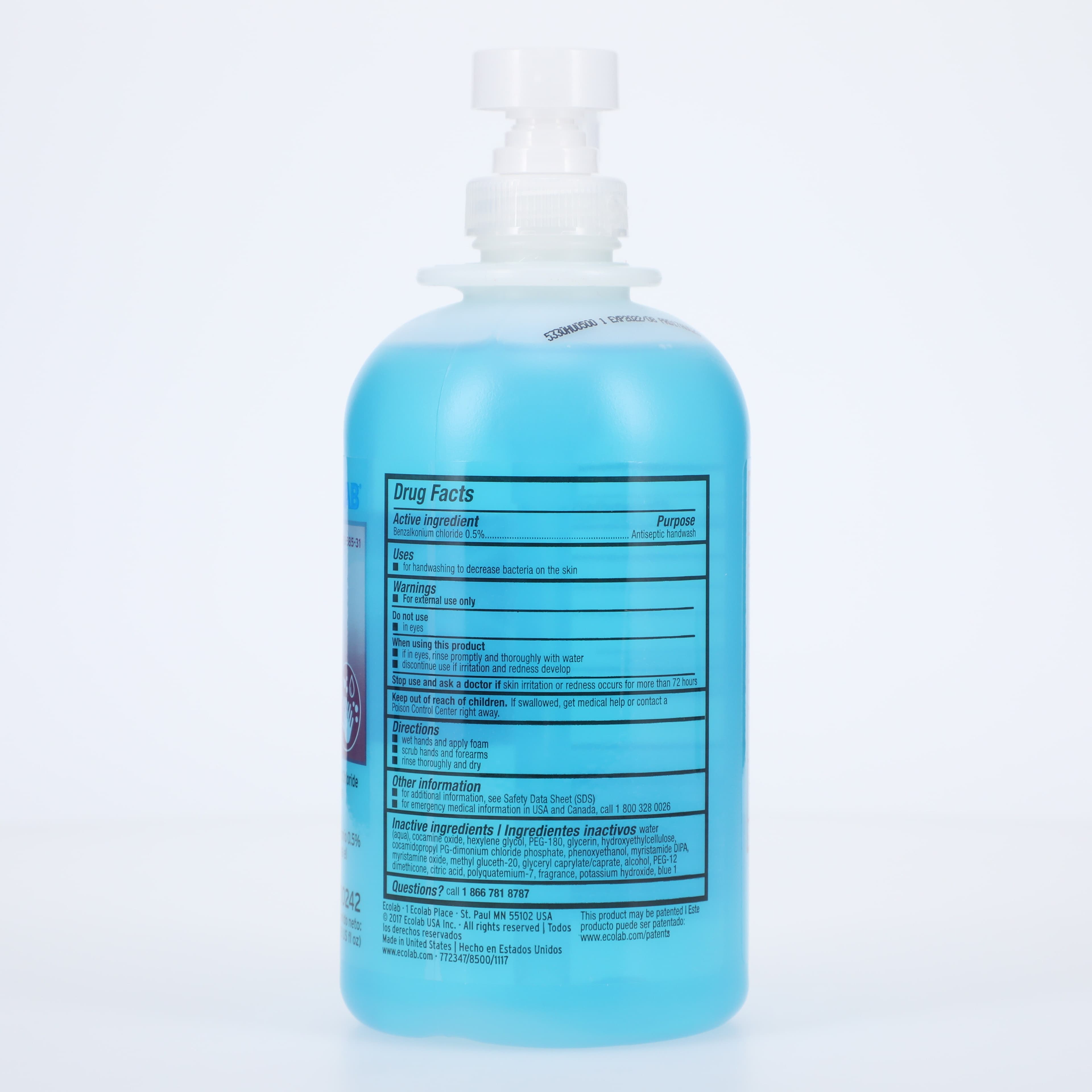 Ecolab Equi-Stat Antimicrobial Hand Soap, 0.5% Benzalkonium Chloride, 540 mL Bottle, Blue, 12/Case thumbnail 2