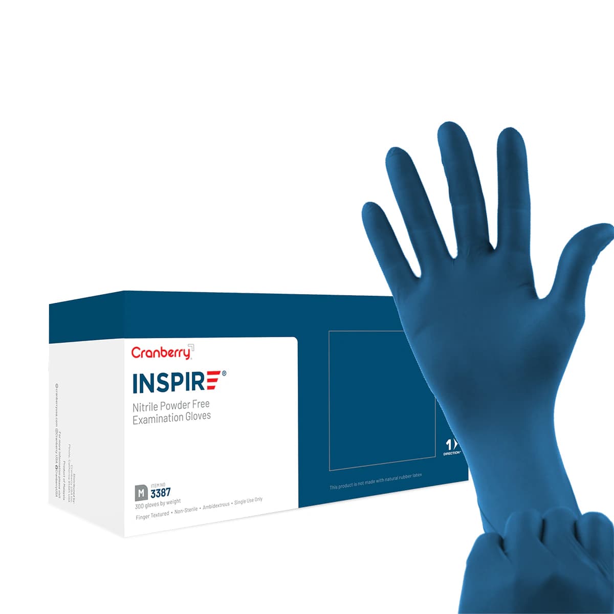 Cranberry Inspire Nitrile Exam Gloves, Powder-Free, Non-Sterile, X-Small, Aegean Blue, 300/Box, CR3385 thumbnail 3