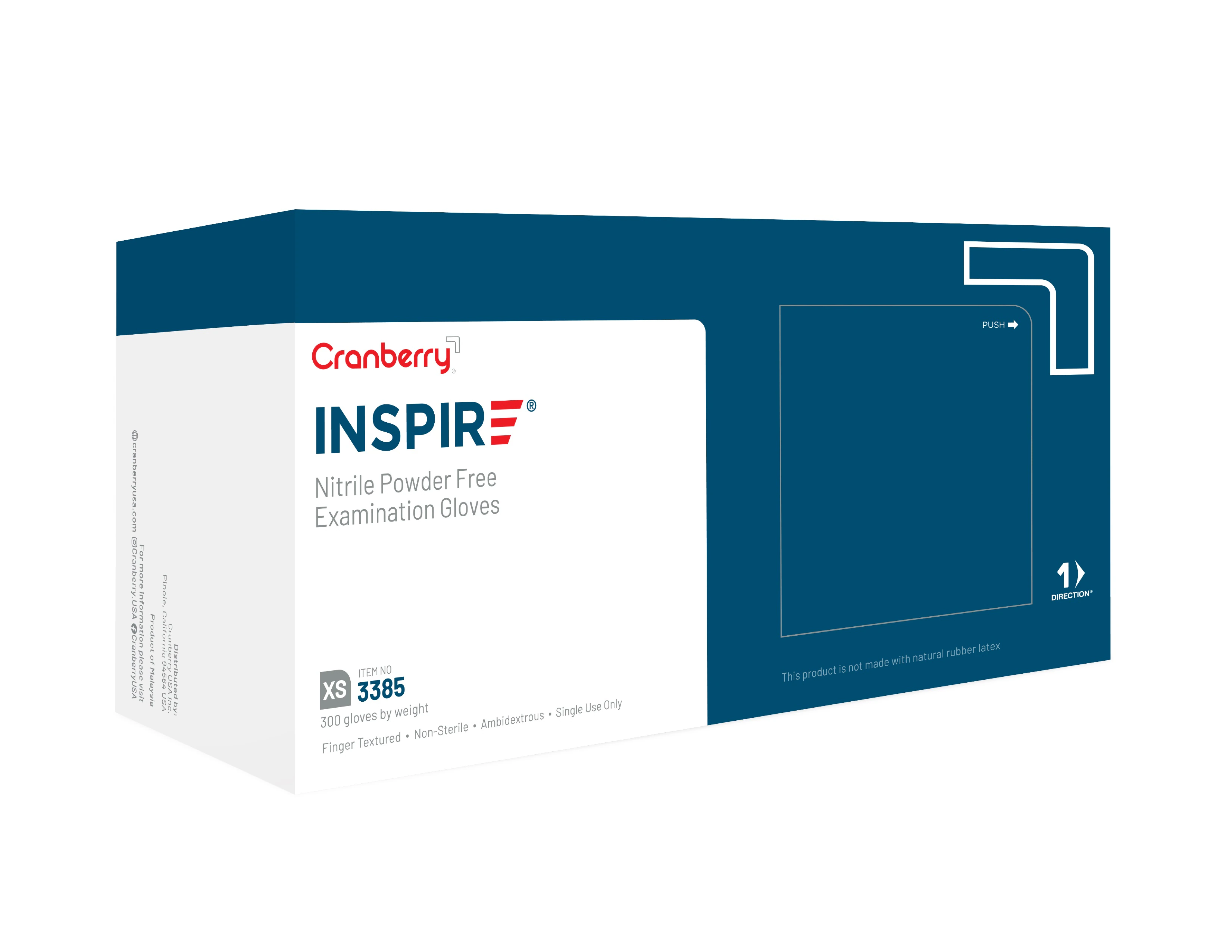 Cranberry Inspire Nitrile Exam Gloves, Powder-Free, Non-Sterile, X-Small, Aegean Blue, 300/Box, CR3385 thumbnail 2