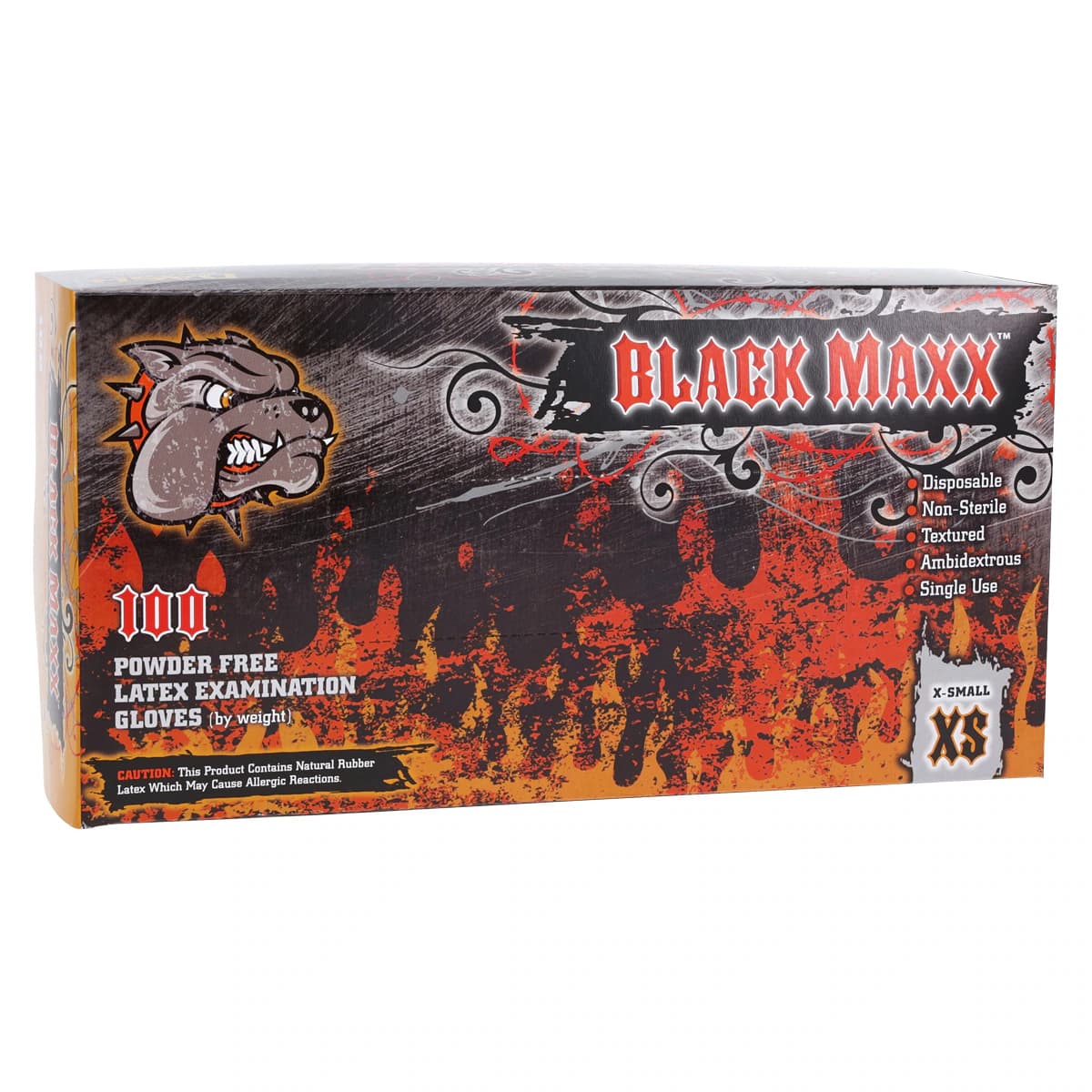 Black Maxx Latex Exam Gloves, X-Small, Black, Powder Free, Textured, Non-Sterile, 100/Box thumbnail 4