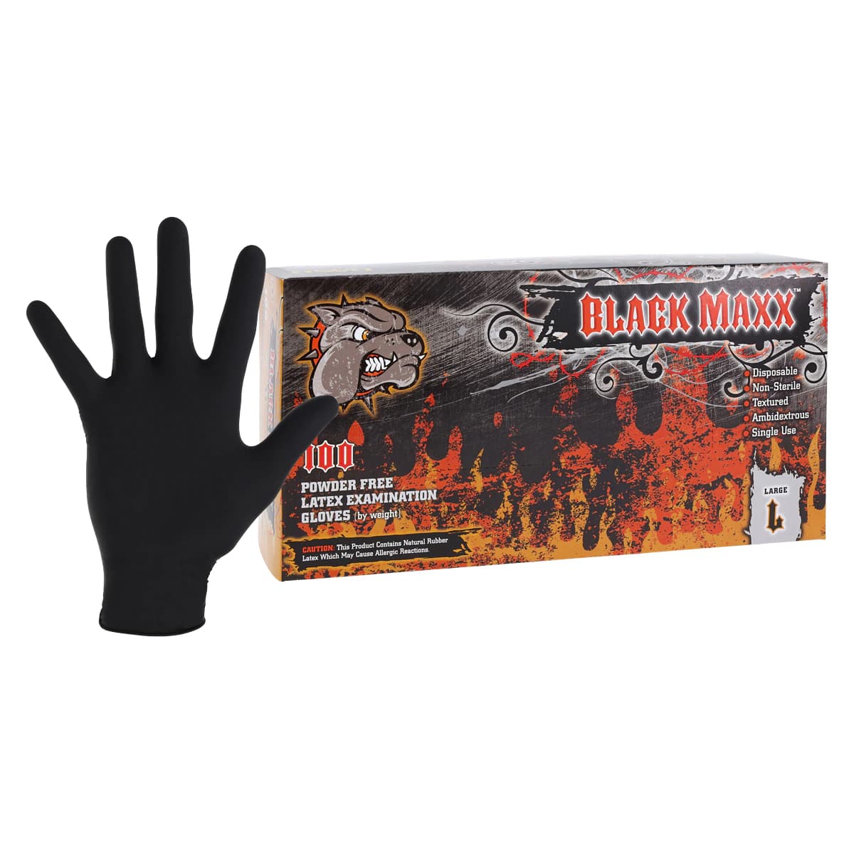 Black Maxx™ Latex Exam Gloves, Powder Free, Non-Sterile, Large, Black, 100/Box, BMX100L thumbnail 2