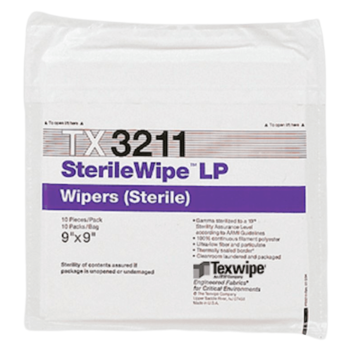 Texwipe SterileWipe LP Clean Room Wiper, 9 in x 9 in, 500/Case - Wiper Clean Room Sterile - Image 1