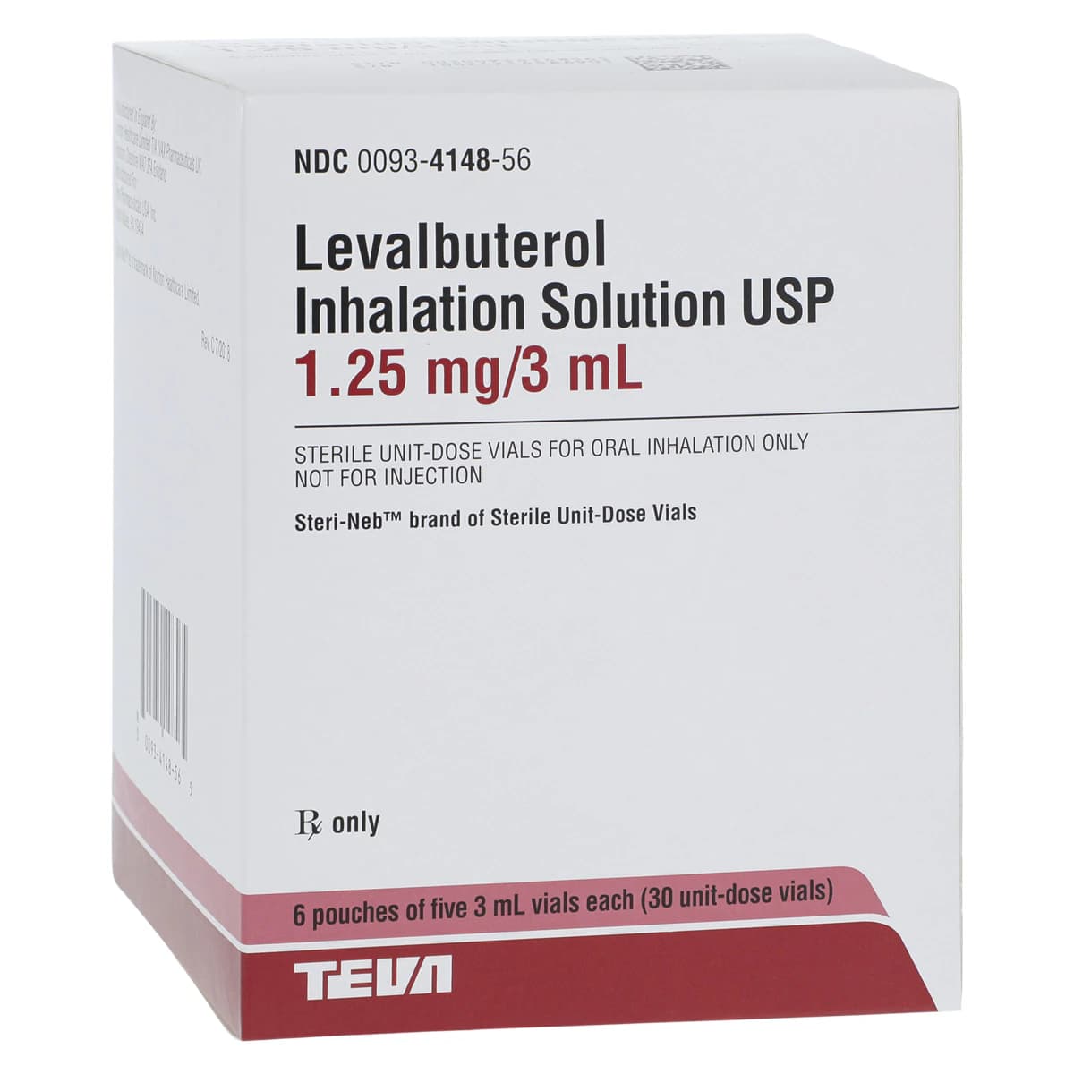 Levalbuterol Inhalation Solution 1.25 mg/3 mL, 3 mL Unit-Dose Vials, 30/Package (Teva Pharmaceuticals) - Levalbuterol Inhaler Solution - Image 1