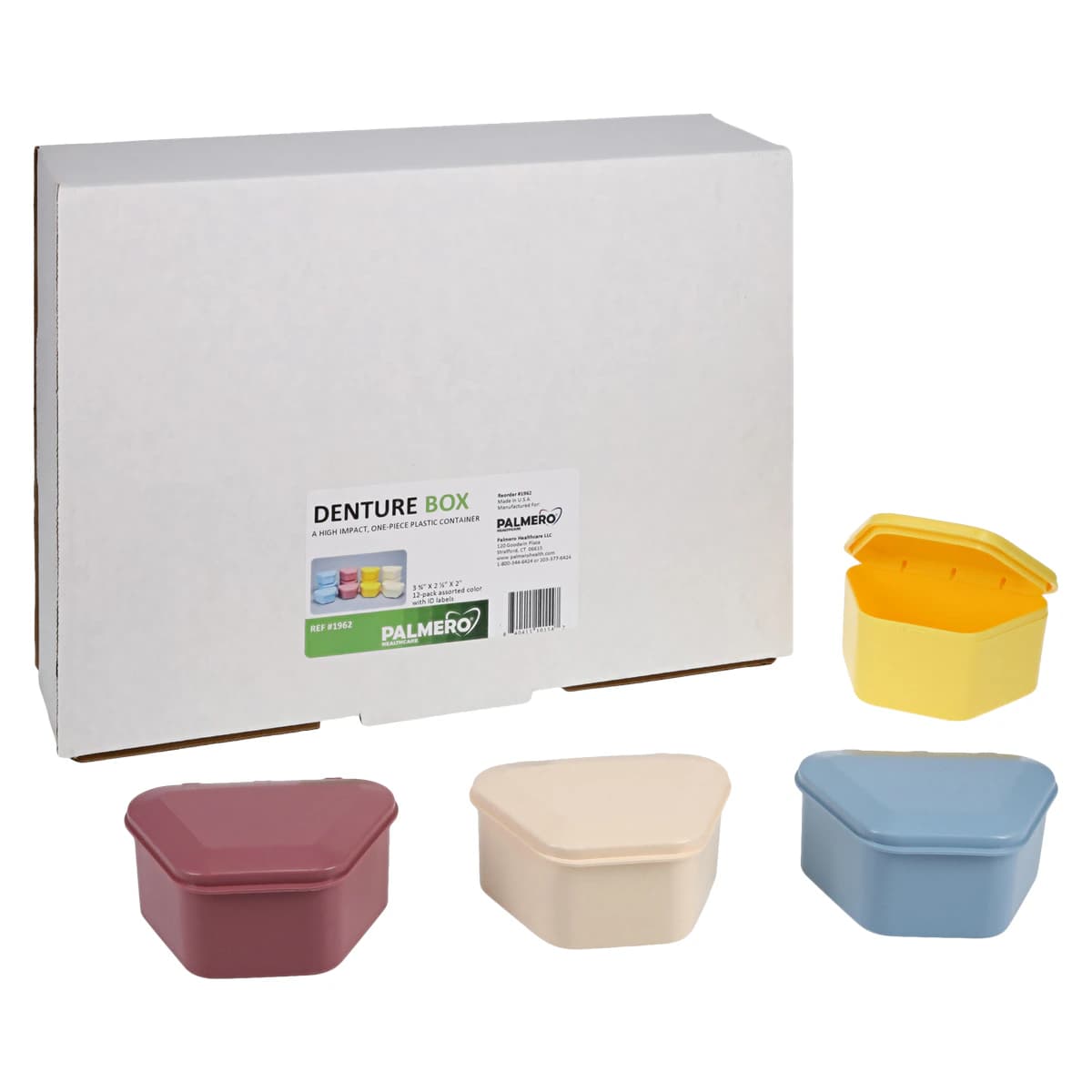 Palmero Denture Boxes, Assorted Colors (Blue, Yellow, Mauve, Beige), 3.75" x 2.5" x 2", 12/Box thumbnail 2