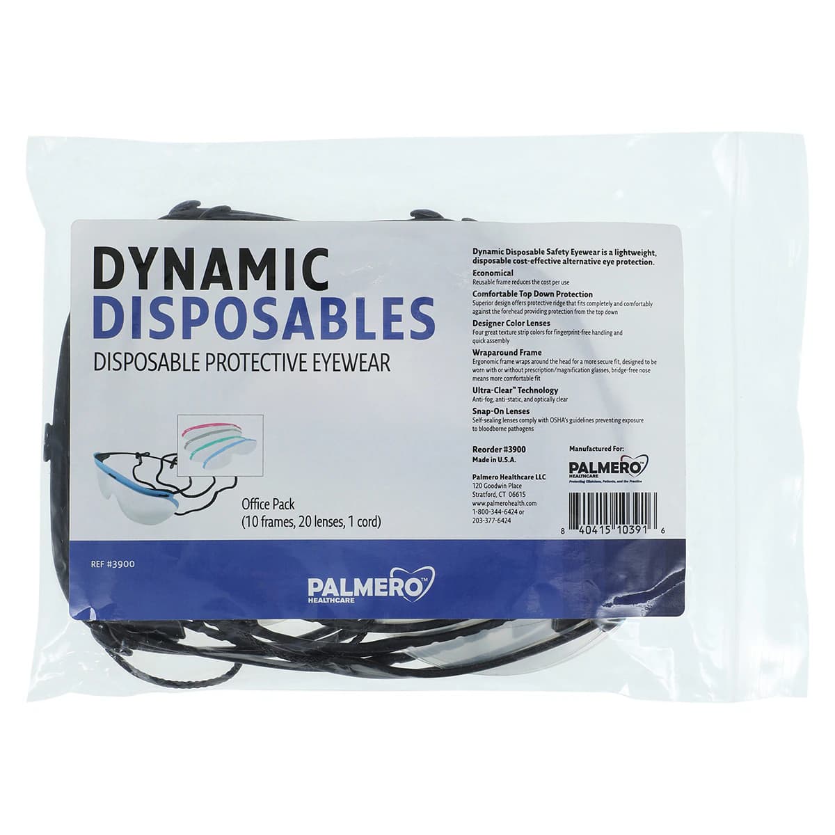 Dynamic Disposables® Safety Eyewear Office Pack, 10 Frames, 20 Clear Lenses & 1 Cord, Black, 3900 - Dynamic Disposables® Safety Eyewear Office Pack of 10 - Image 1