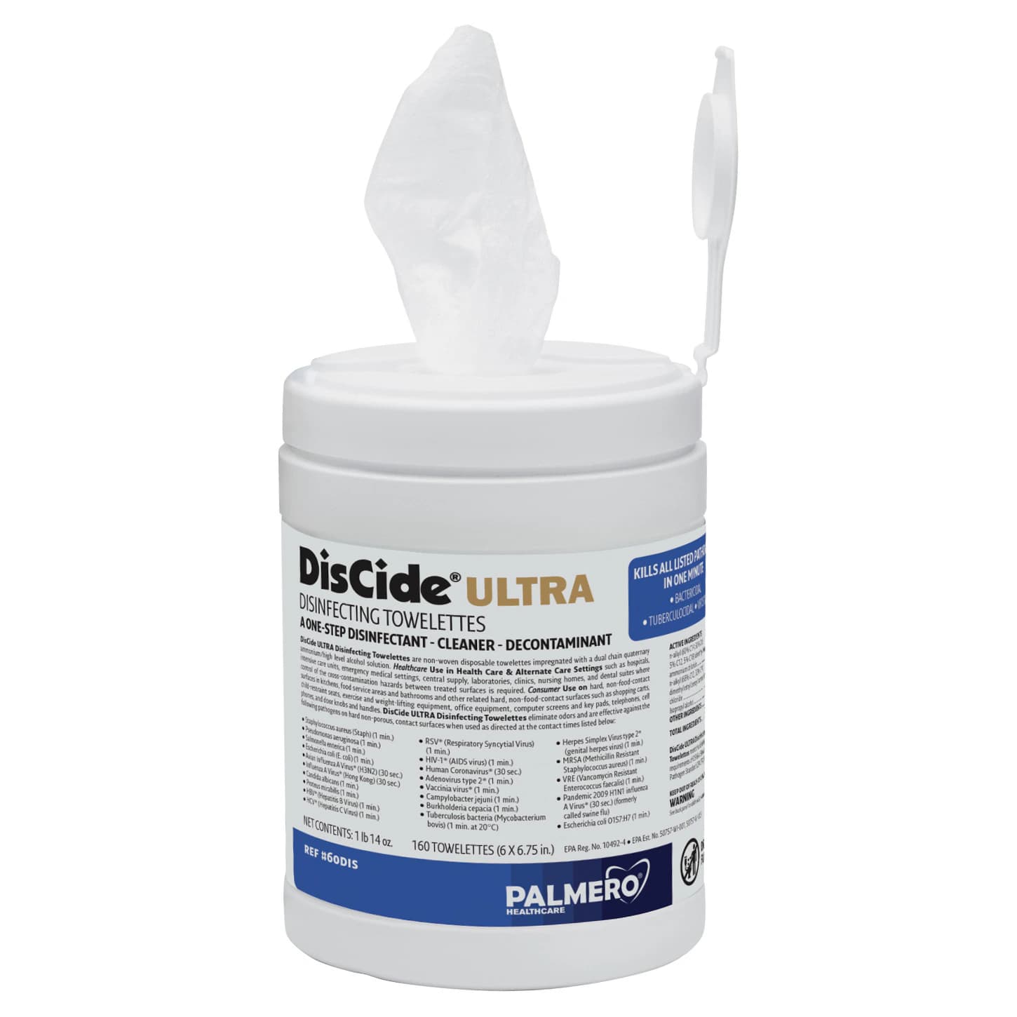 DisCide Ultra Disinfectant Towelettes, 6" x 6.75", 160/Canister, EPA 10492-4 - DisCide® ULTRA Towelettes - Disposable Towelettes 6 x 6.75, 160/Canister - Image 1