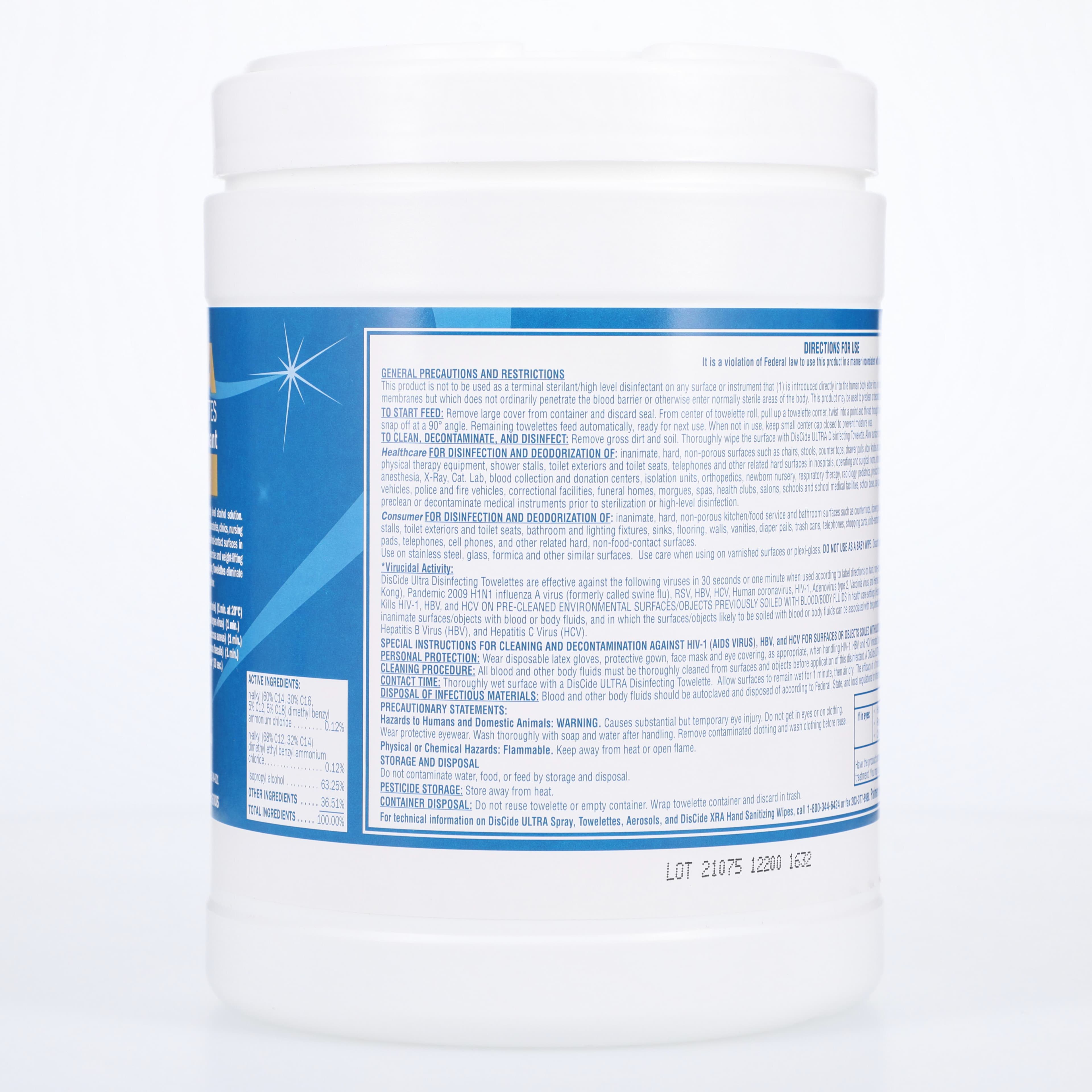 DisCide Ultra Disinfectant Towelettes, 6" x 6.75", 160/Canister, EPA 10492-4 thumbnail 2