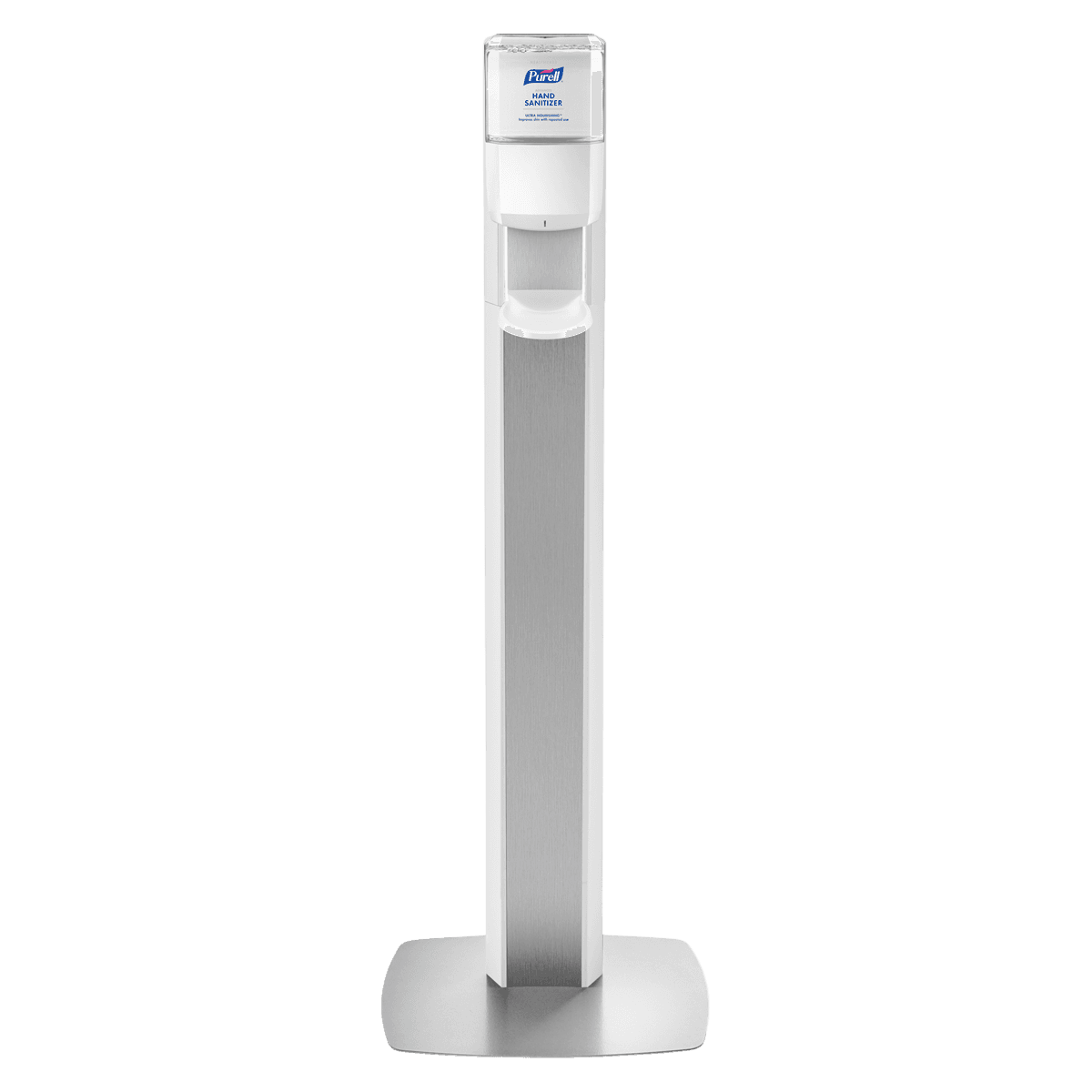 PURELL® MESSENGER™ ES8 Floor Stand with ES8 Touch-Free Dispenser, White with Silver Panel - PURELL® MESSENGER™ ES8 Floor Stand - White with Silver Panel (dispenser included) - Image 1