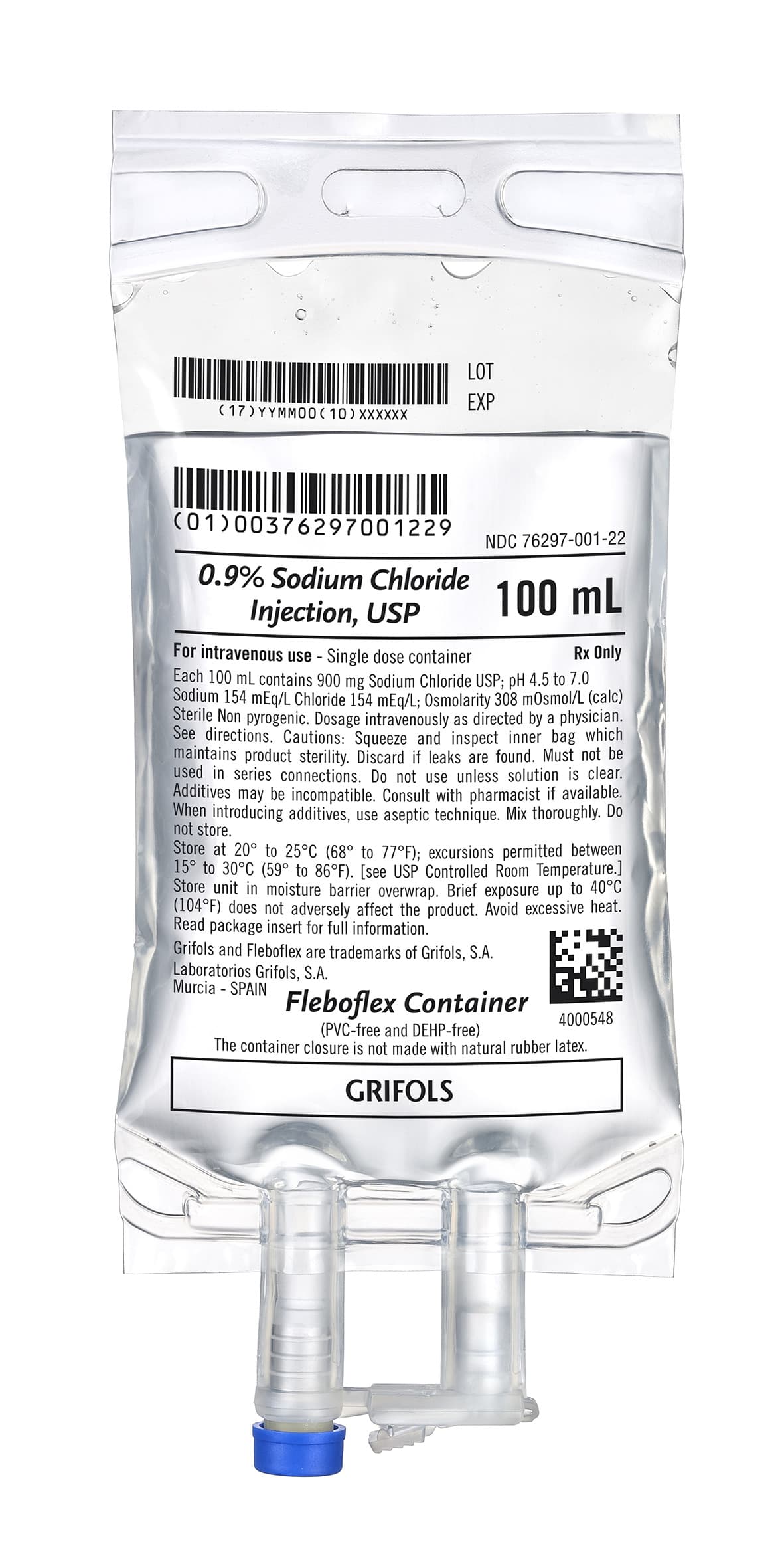 Sodium Chloride 0.9% Injection Bag, 100mL, DEHP-Free, Sterile, Non-PVC, Latex-Free - Sodium Chloride 0.9% Inj Bag - Image 1