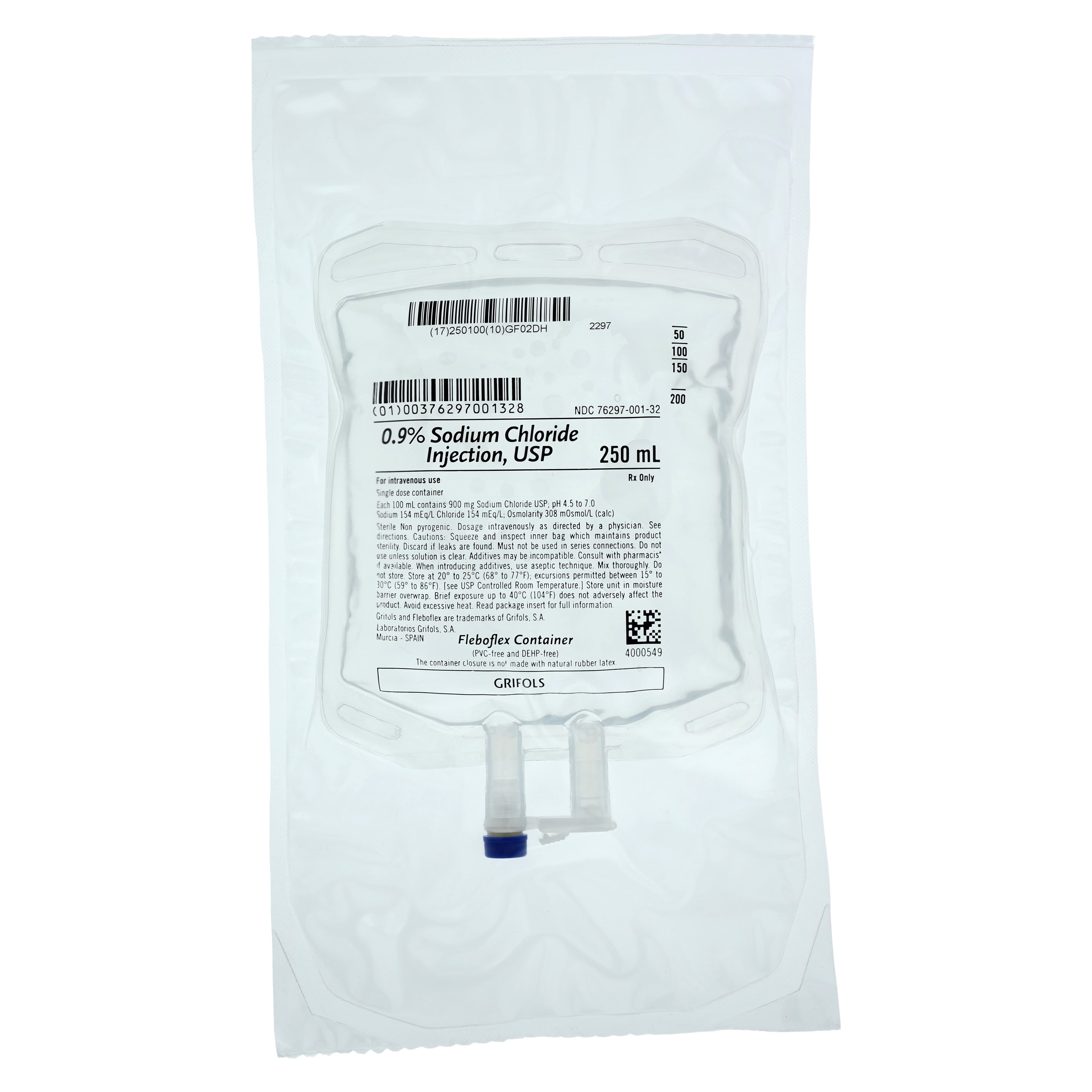 Sodium Chloride 0.9% IV Injection Solution, 250 mL Bag, DEHP-Free, Sterile, Latex-Free - Sodium Chloride 0.9% Inj Bag - Image 1