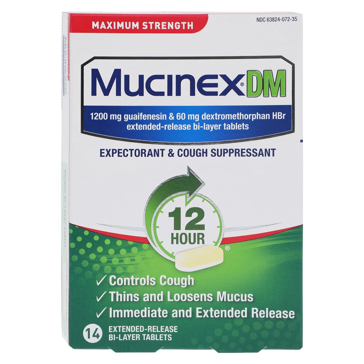 Mucinex DM Max Strength Tablets, 1200mg Guaifenesin/60mg Dextromethorphan, 14/Pack - Mucinex DM Max Strength Tabs - Image 1