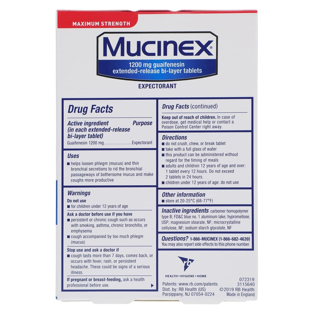 Mucinex Max Strength Tablets, 1200mg, 14/Pack thumbnail 2