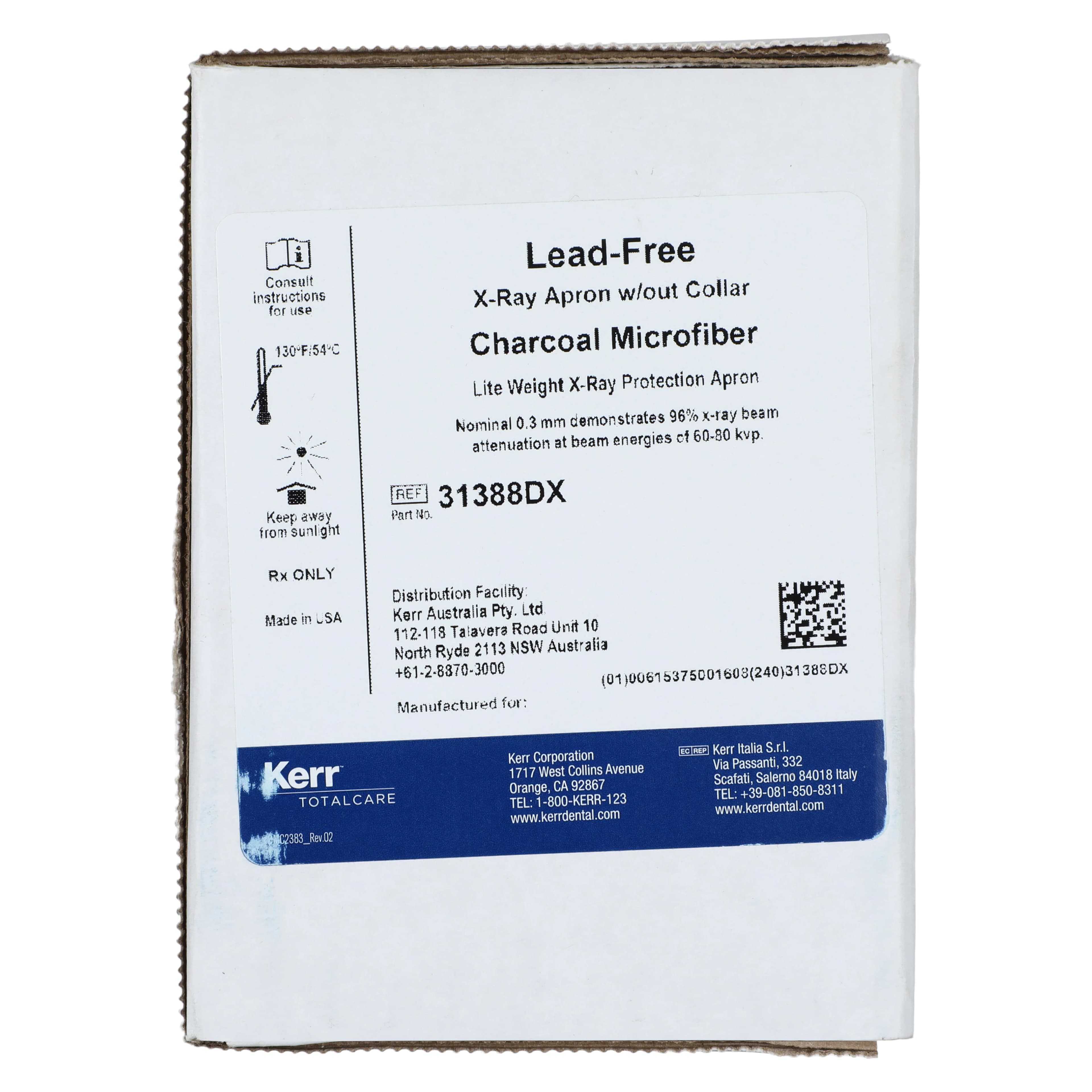 Kerr TotalCare Lead-Free X-Ray Apron, Adult Without Collar, Charcoal Microfiber, 23" x 26", 0.3 mm Protection Equivalent, 31388DX thumbnail 3