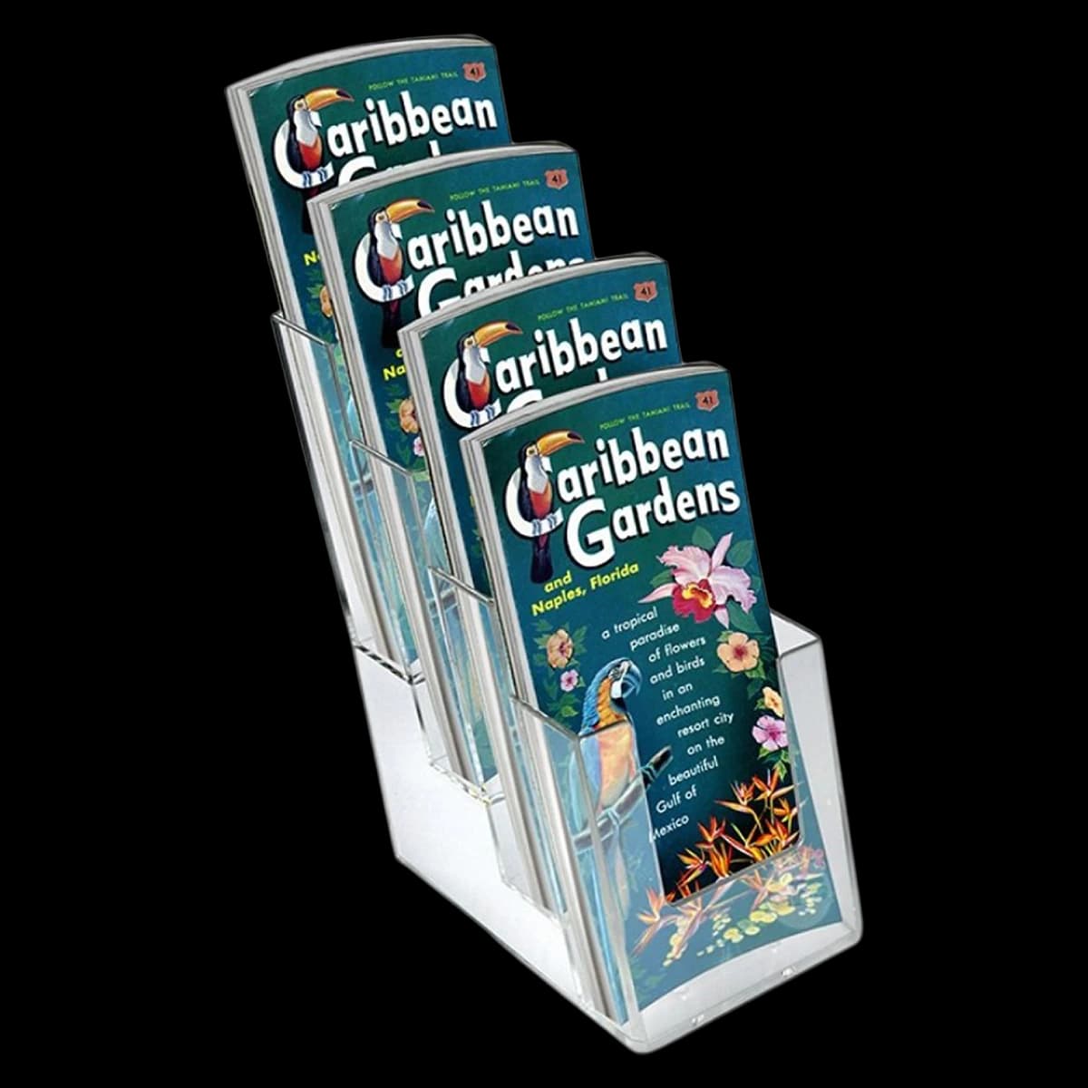 Azar Displays 4-Tier 4-Pocket Plastic Trifold Brochure Holder, Clear, 10 x 4.25 x 6 in - Holder Brochure Plastic 4-Tier - Image 1