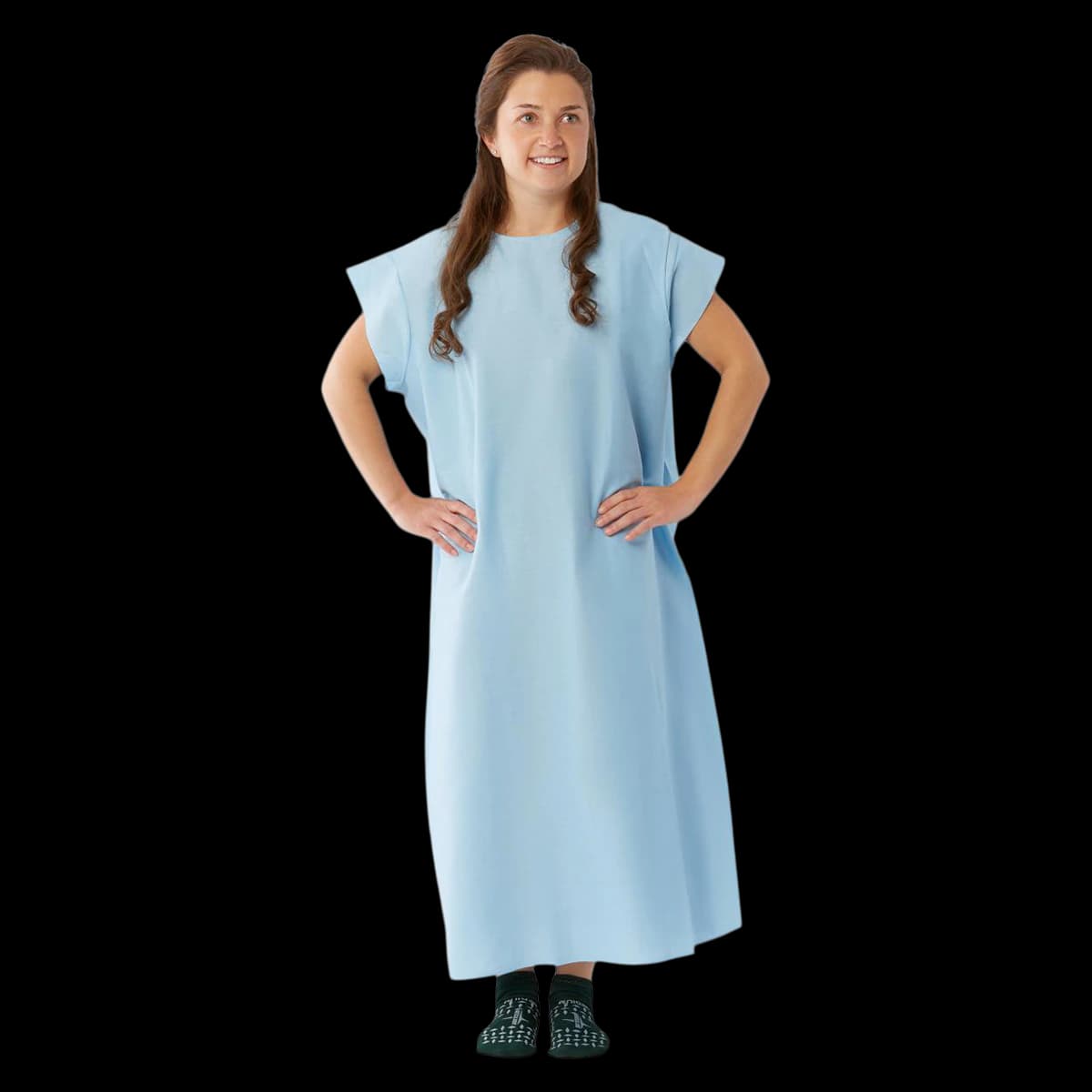 Medline Patient Exam Gown, Adult One Size, Blue, 55% Cotton / 45% Polyester, 45 in x 72.5 in, Reusable, 72/Case - Gown Patient Exam 3 Armhole - Image 1