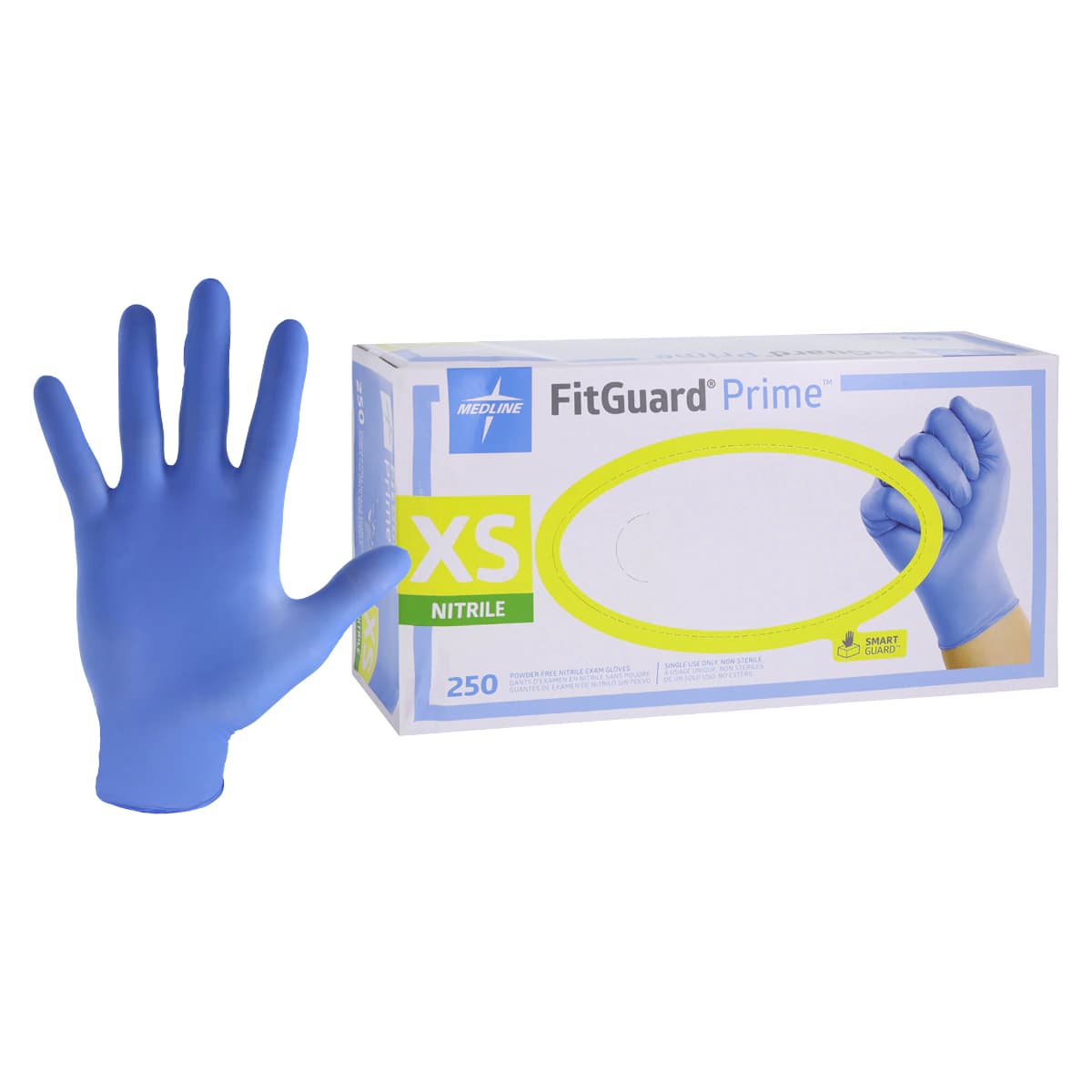 Medline FitGuard Nitrile Exam Gloves, Powder Free, Non-Sterile, X-Small, Violet Blue - Glove Exam FitGuard Ntrl PF LF - Image 1