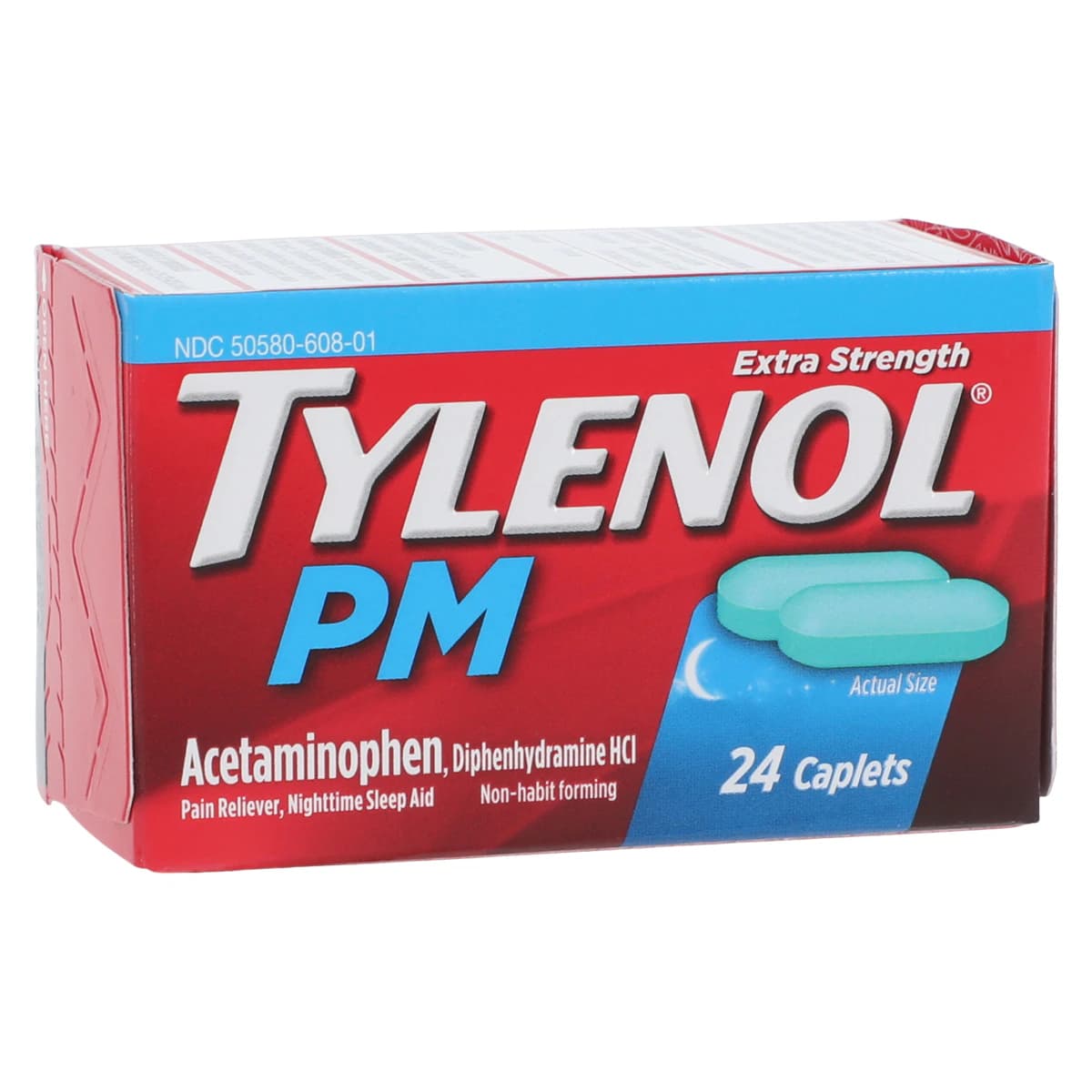 Tylenol PM Extra Strength Pain Reliever & Nighttime Sleep Aid Caplets, 500mg Acetaminophen / 25mg Diphenhydramine HCl, 24 Count - Tylenol PM ES Pain Relief Caps - Image 1
