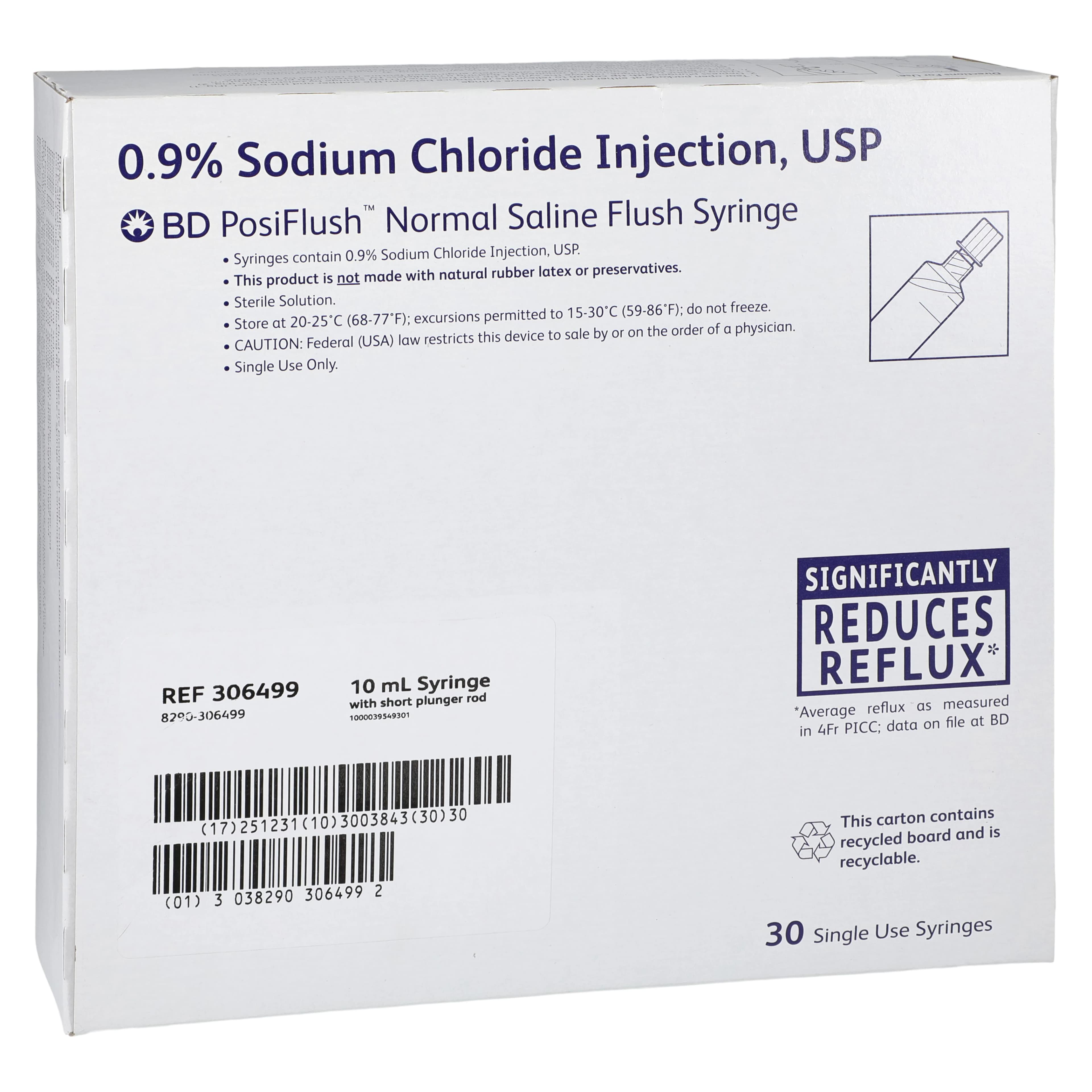 BD PosiFlush Saline Syringe, 0.9% Sodium Chloride, 10 mL Prefilled, 30/Package thumbnail 2