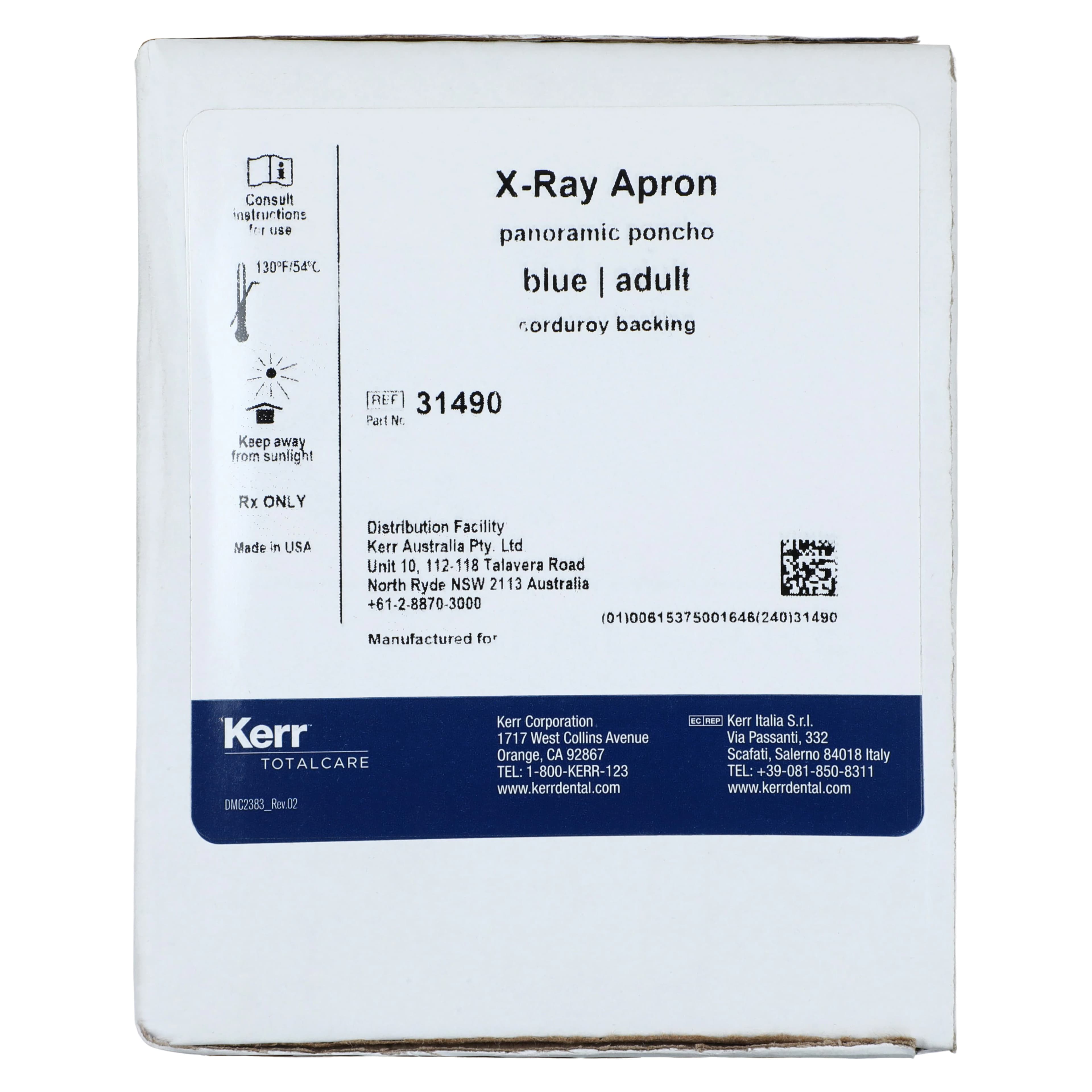 Kerr TotalCare Dux Leaded X-Ray Apron Panoramic Poncho, Adult, Blue, 0.3 mm Lead Equivalency, 31490 thumbnail 4