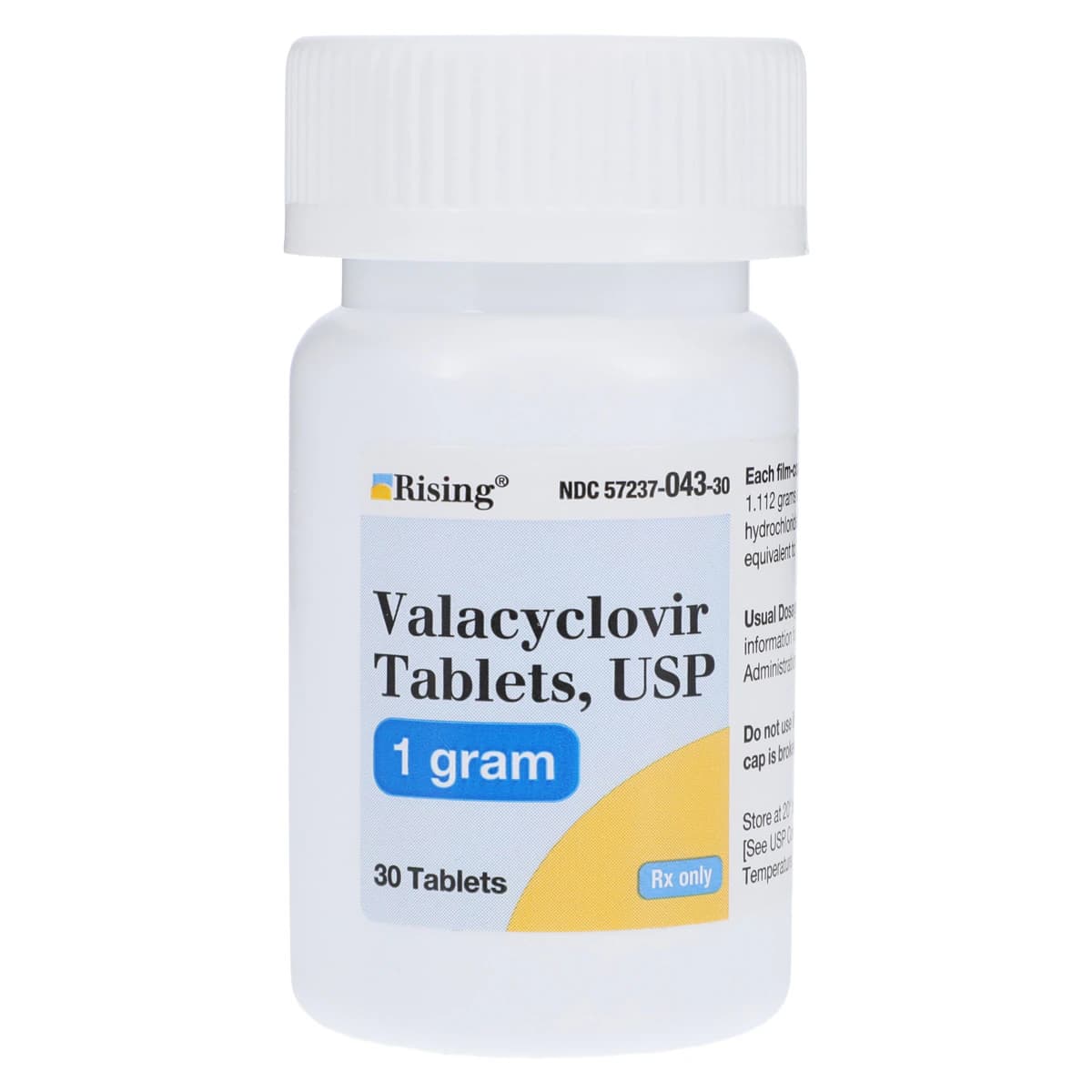 Valacyclovir HCl Tablets, 1 g, 30 Tablets/Bottle, Rising Pharmaceuticals - Valacyclovir HCl Tablets - Image 1