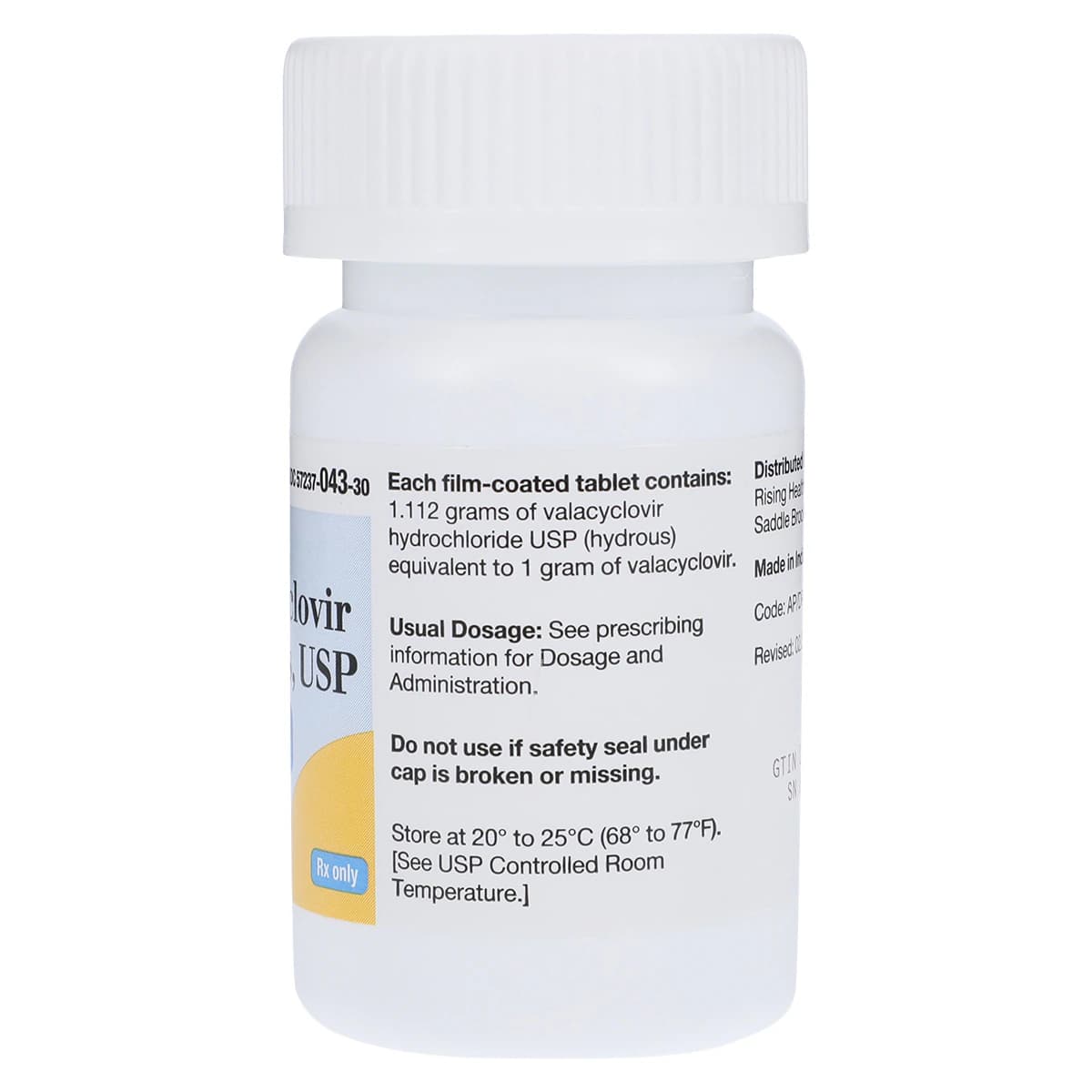 Valacyclovir HCl Tablets, 1 g, 30 Tablets/Bottle, Rising Pharmaceuticals thumbnail 2