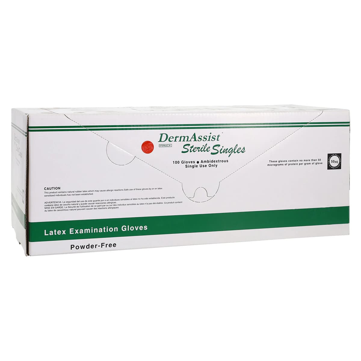 DermAssist Latex Exam Gloves, Large (8-1/2 - 9), Sterile, Powder-Free, Textured, Cream, 100/Box thumbnail 4