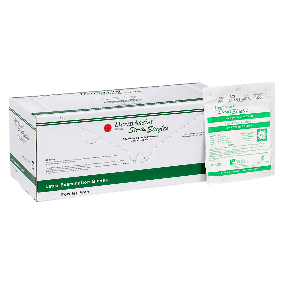 DermAssist Latex Exam Gloves, Large (8-1/2 - 9), Sterile, Powder-Free, Textured, Cream, 100/Box thumbnail 2