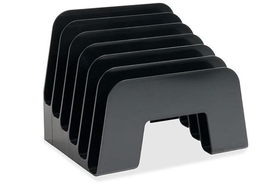 Business Source 6-Slot Inclined Desktop Sorter, Black Plastic, Each - Sorter Dsktp 6-Cmprtmnt Incln - Image 1
