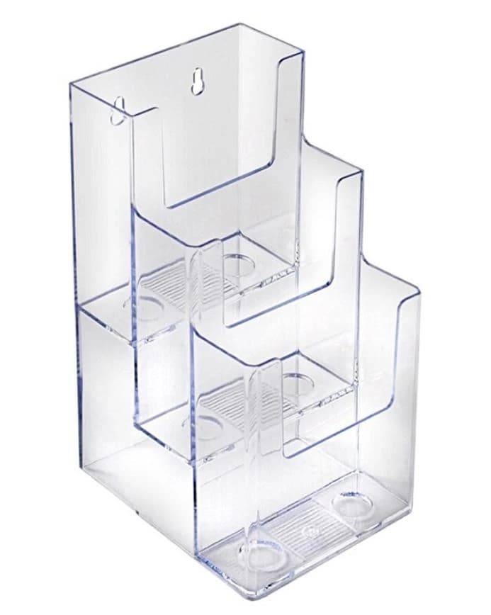 Azar Displays 3-Tier Pocket Acrylic Brochure Holder, Clear, 9x4.25x5.25 in, 2/Pk - Holder Brochure 3-Pocket/Tier - Image 1