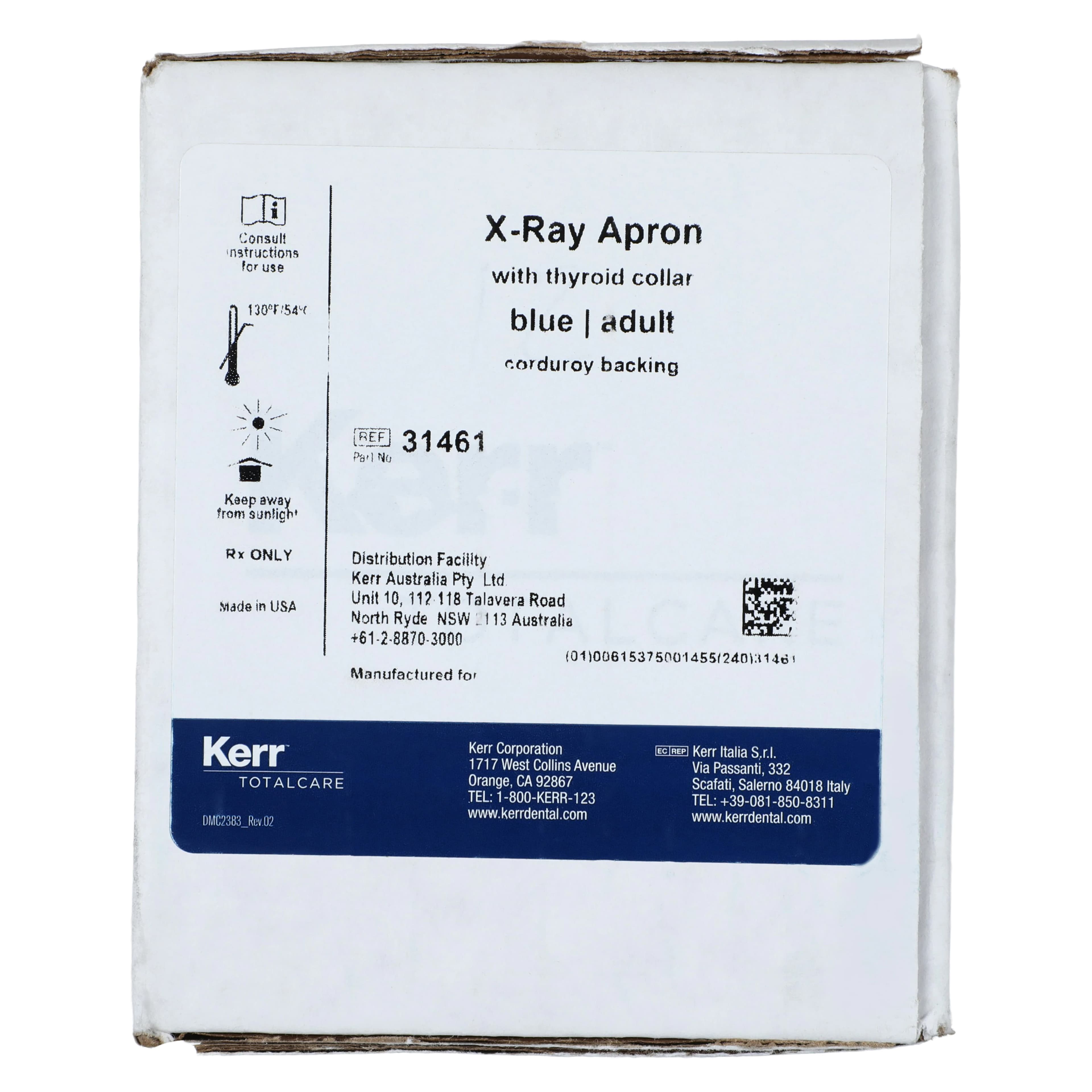 Kerr TotalCare Adult Leaded X-Ray Apron with Thyroid Collar, Blue, 0.3 mm Lead Equivalency, 23" W x 26" L, 31461 thumbnail 4