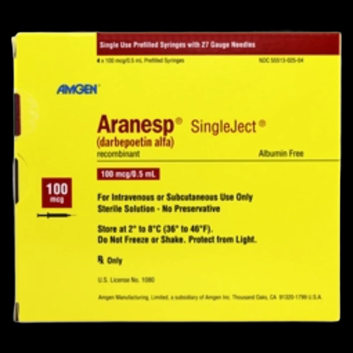 Aranesp (darbepoetin alfa) Injection 100 mcg/0.5 mL Prefilled Syringe, 4/Package - Aranesp Inj. Prefilled Syringe - Image 1