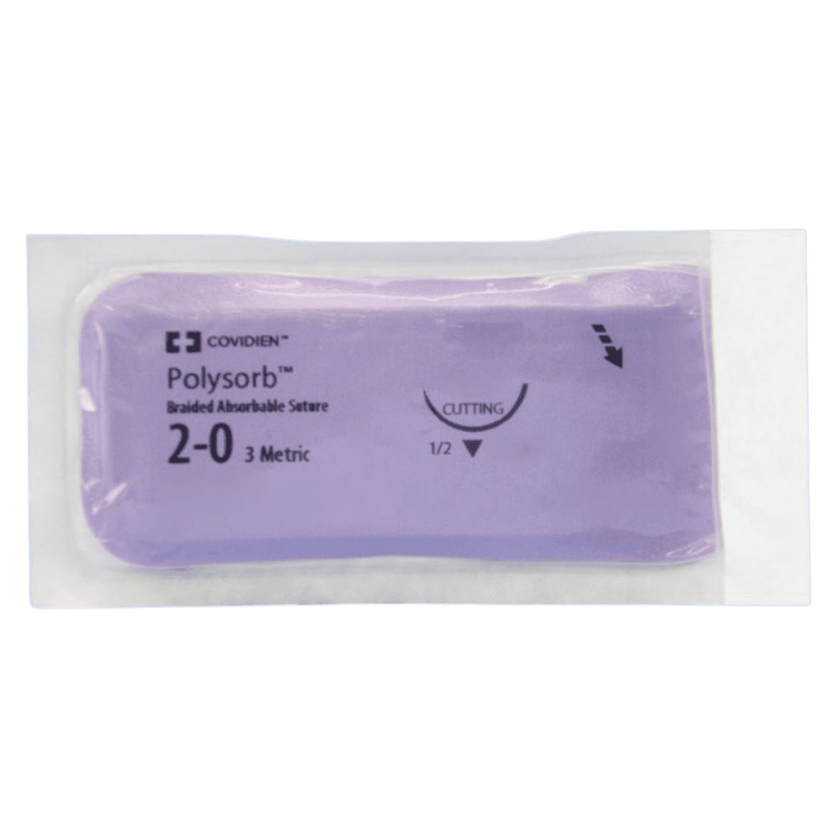 Medtronic Polysorb Absorbable Suture, 2-0, 36" (90 cm), GS-11 Reverse Cutting 1/2 Circle 37mm, Violet, 36/Carton - Suture Polysorb Violet Coated - Image 1