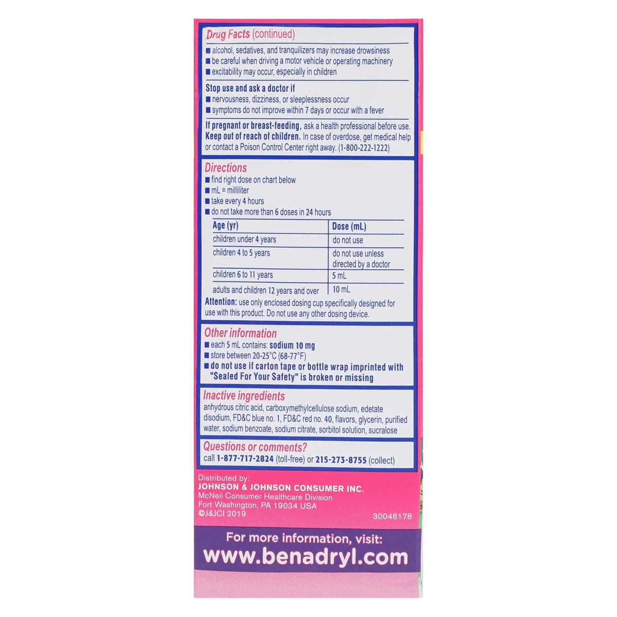 Benadryl Children's Allergy Liquid, Grape, 12.5 mg/5 mL, 4 oz Bottle thumbnail 4