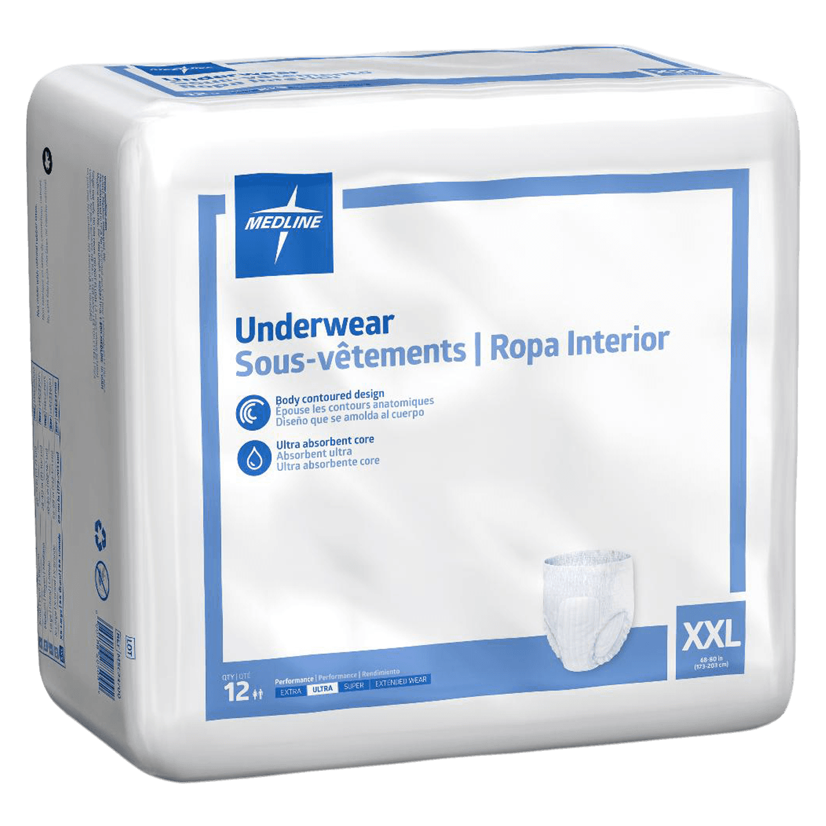 Protection Plus Classic Protective Underwear, Unisex Adult, 2XL (68-80"), Moderate Absorbency, White, Pull-Up, 48/Ca - Underwear Protection Adult 2XL - Image 1