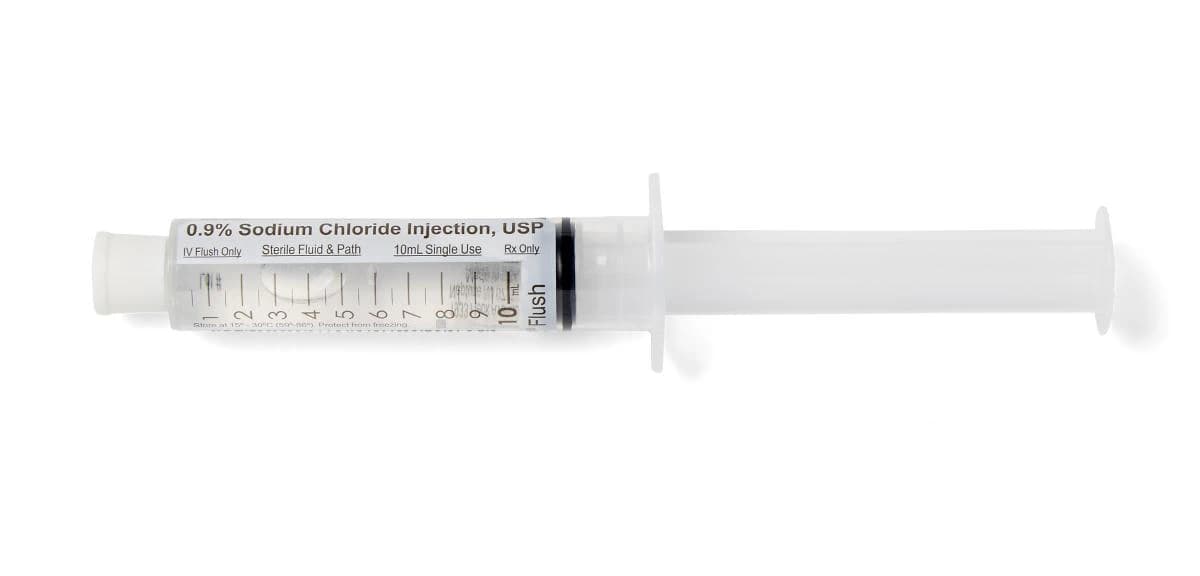 Medline Saline IV Flush Solution 0.9% Prefilled Syringe, 10mL, 100/Box - Syringe Prefilled Saline - Image 1