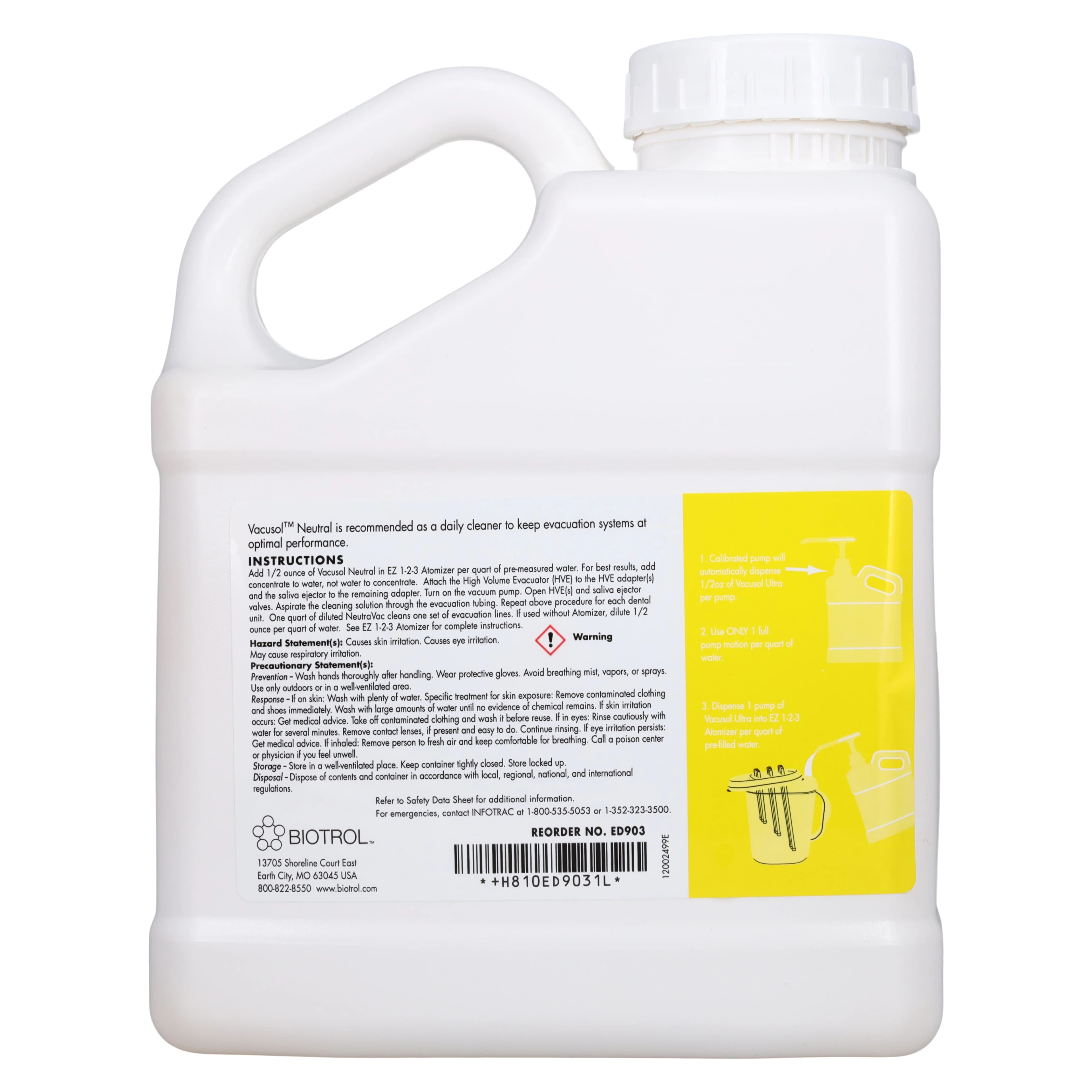 Vacusol Neutral Evacuation System Cleaner, Concentrated Liquid, 96 oz Bottle with Pump, ED903CS thumbnail 2