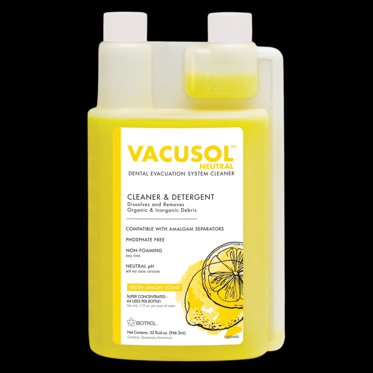 Vacusol Neutral Dental Evacuation System Cleaner Starter Kit, 32 oz Bottle with Atomizer, Lemon Scent, ED906 thumbnail 2