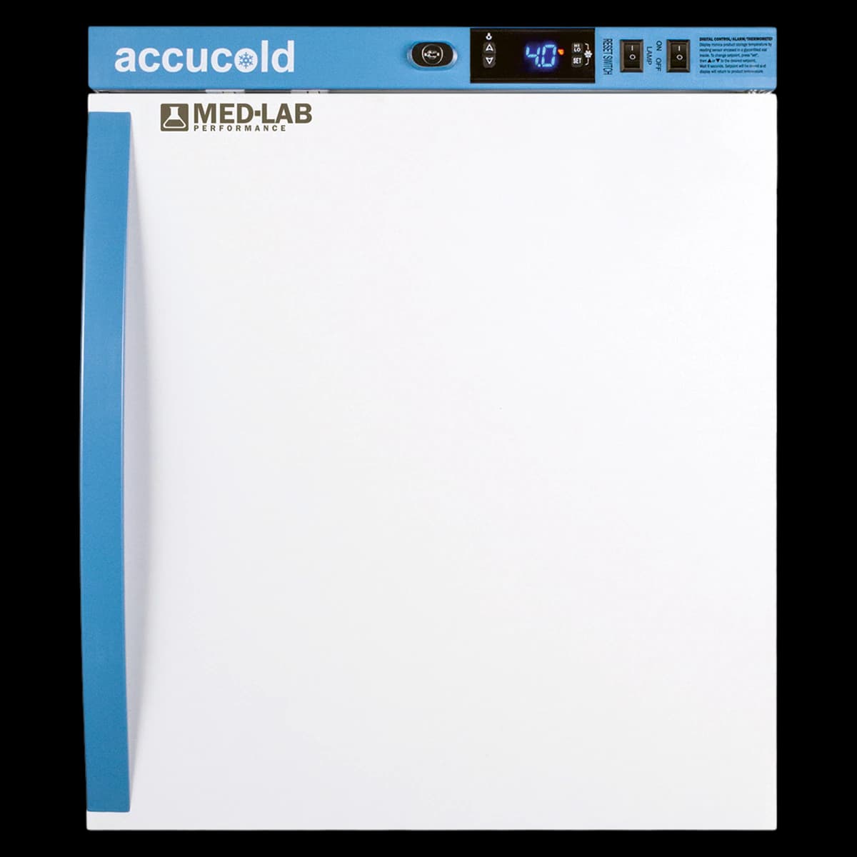 Accucold Laboratory Refrigerator, 1 Cu Ft, Solid Door, Right Hinge/Reversible, 2 to 10C, Automatic Defrost - Fridge Lab Compact Solid - Image 1