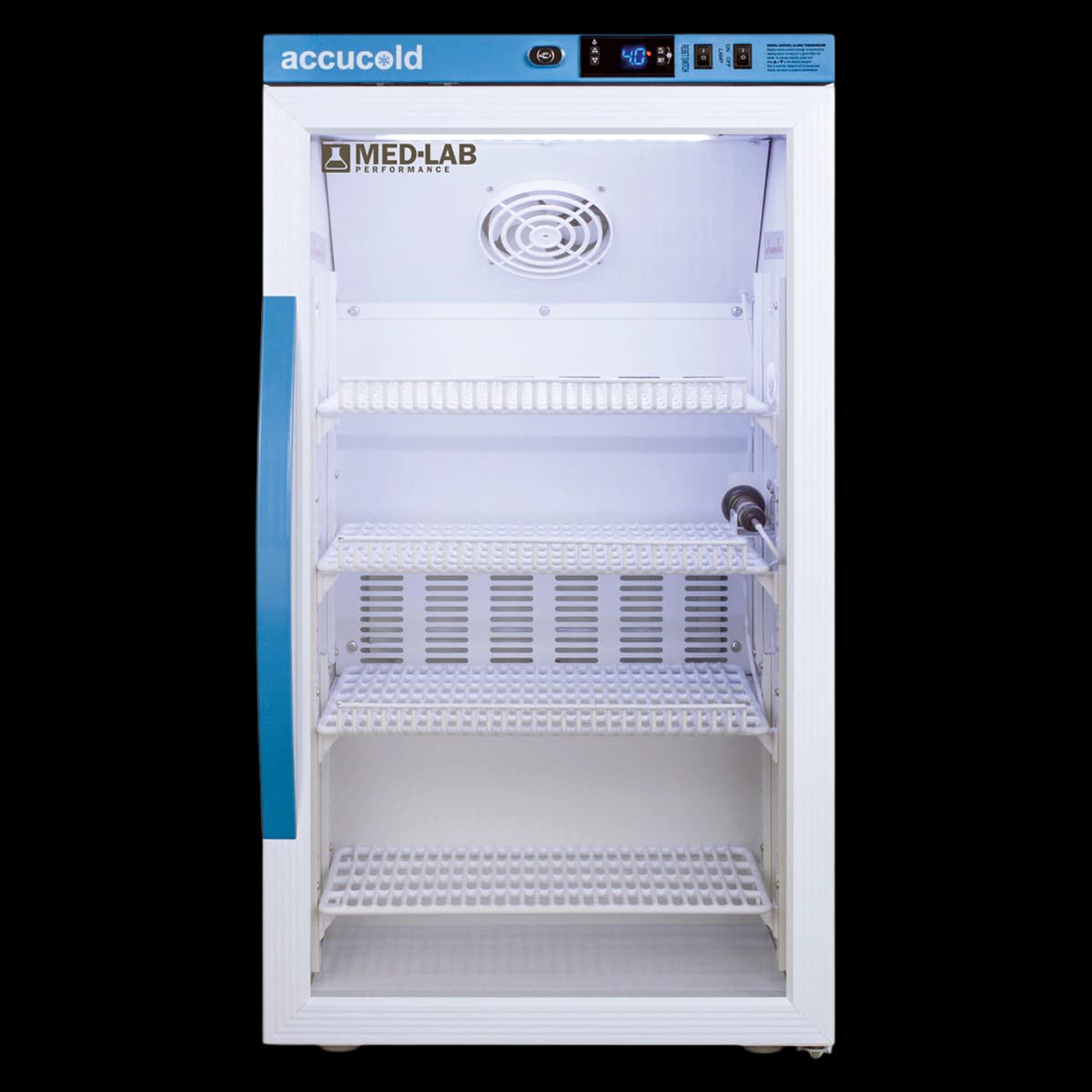 Accucold Laboratory Refrigerator, 3 Cu Ft, Glass Door, Right Hinge/Reversible, 2 to 10C, Automatic Defrost - Fridge Lab Glass - Image 1