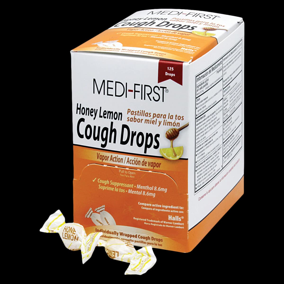 Medi-First Cough Drops, Honey Lemon, 8.6 mg Menthol, 125/Box - Medi-First Cough Drops - Image 1