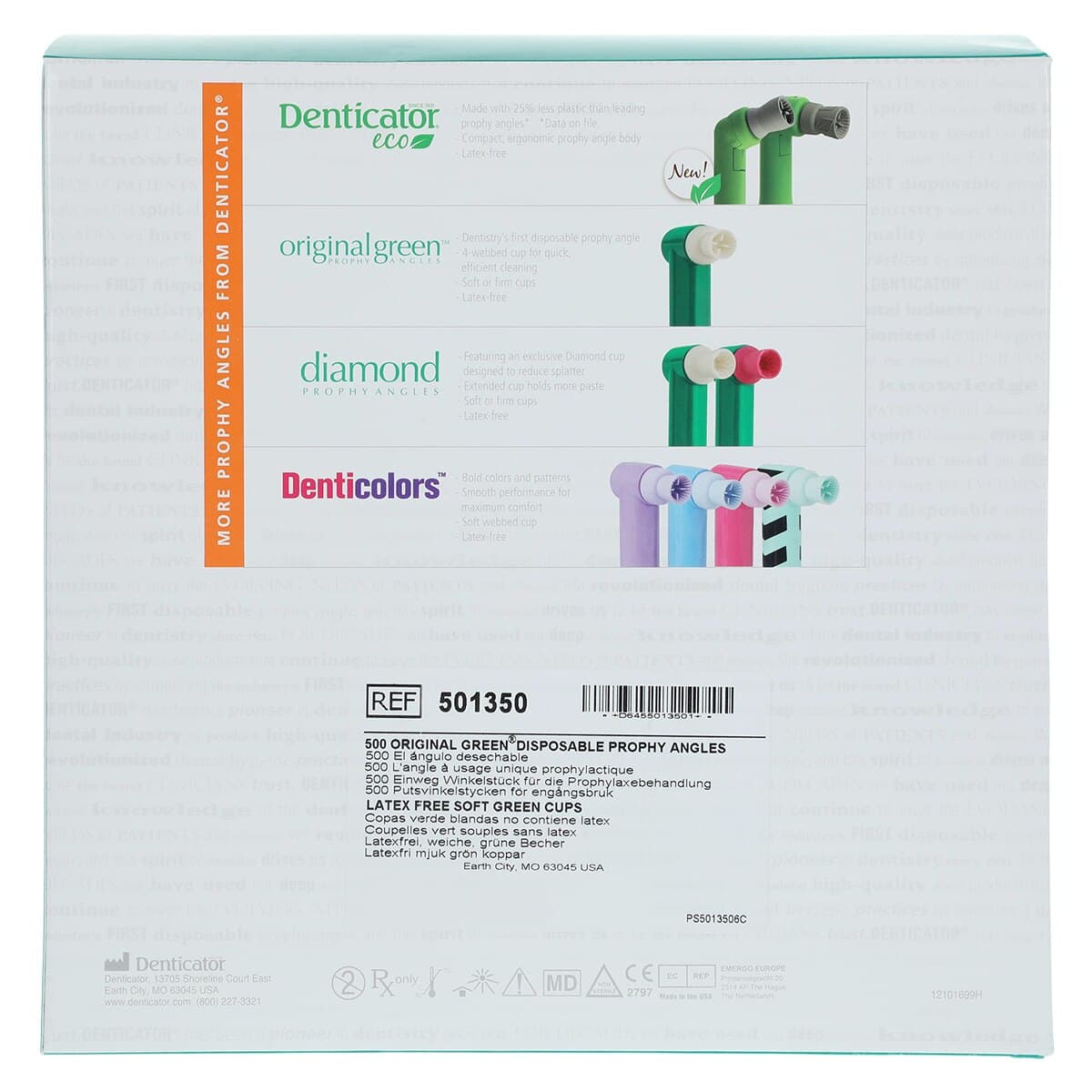 Denticator Original Green Disposable Prophy Angle, Soft Green Cup, 4-Web, Latex-Free, 500/Box, 501350 thumbnail 5