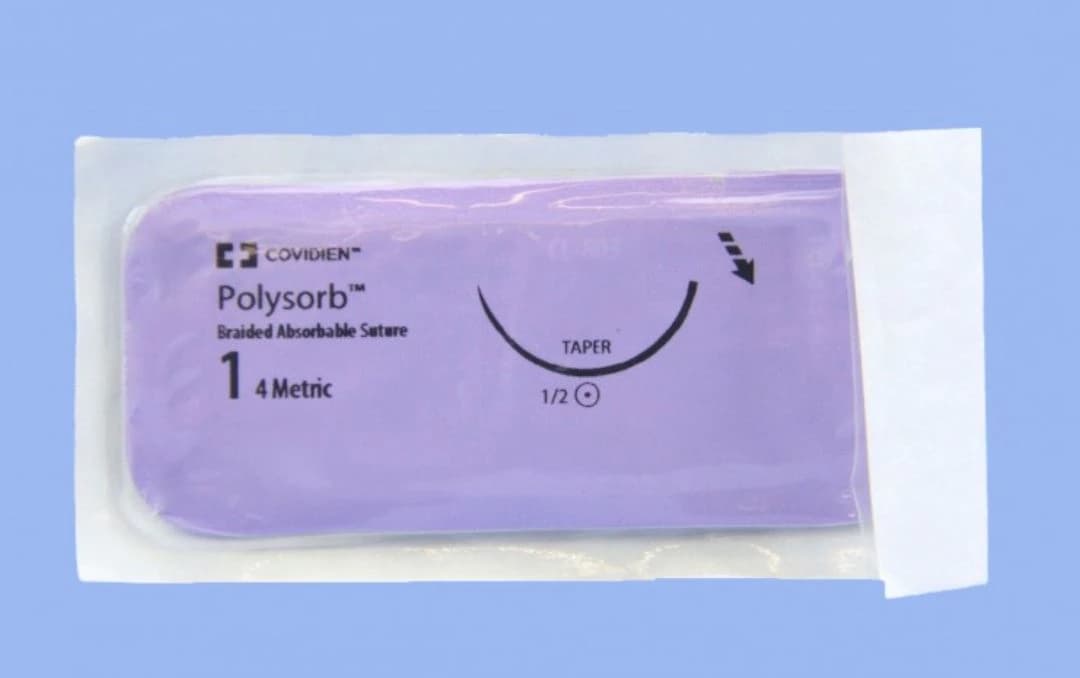 Medtronic Polysorb Absorbable Suture, Size 1, 30" Length, GS-22 Taper Point 1/2 Circle 27mm, Undyed, 36/Case - Suture Polysorb 1 GS-22 30" - Image 1