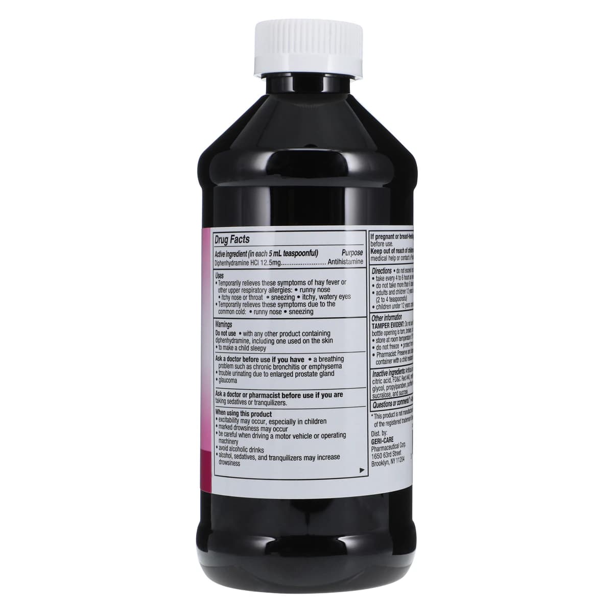 Geri-Care Diphenhydramine HCl Elixir, 12.5mg/5mL, Cherry Flavor, 16 oz Bottle thumbnail 2