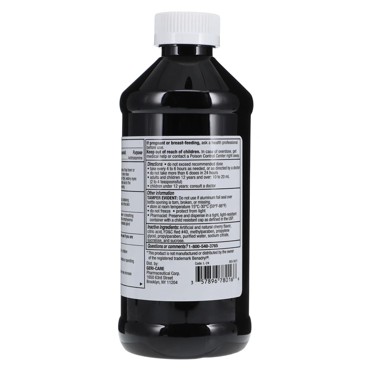 Geri-Care Diphenhydramine HCl Elixir, 12.5mg/5mL, Cherry Flavor, 16 oz Bottle thumbnail 3